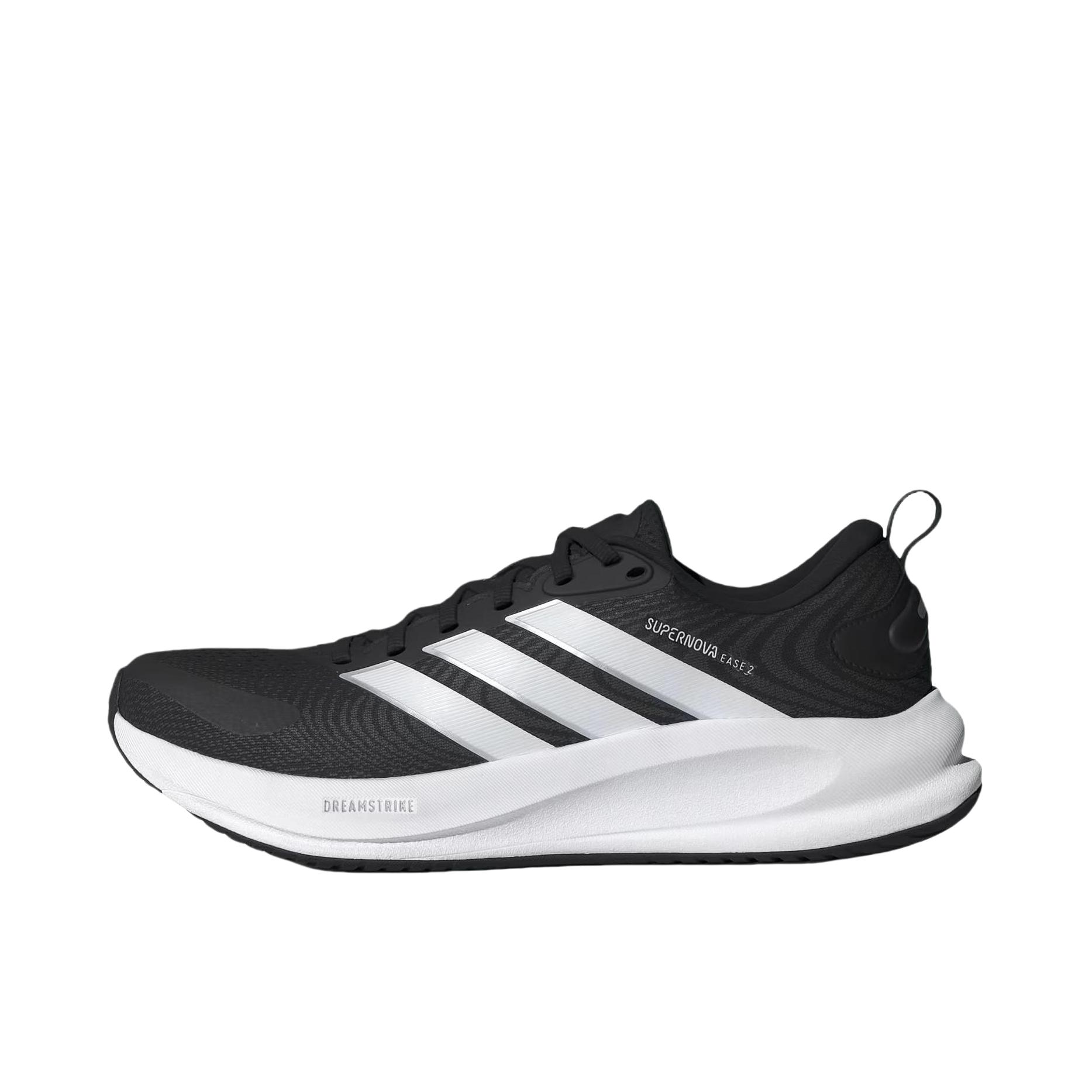 推荐商品：adidas SUPERNOVA EASE 2 跑鞋 系带橡胶厚底圆头贴合支撑慢跑轻便网面缓震 深黑色 