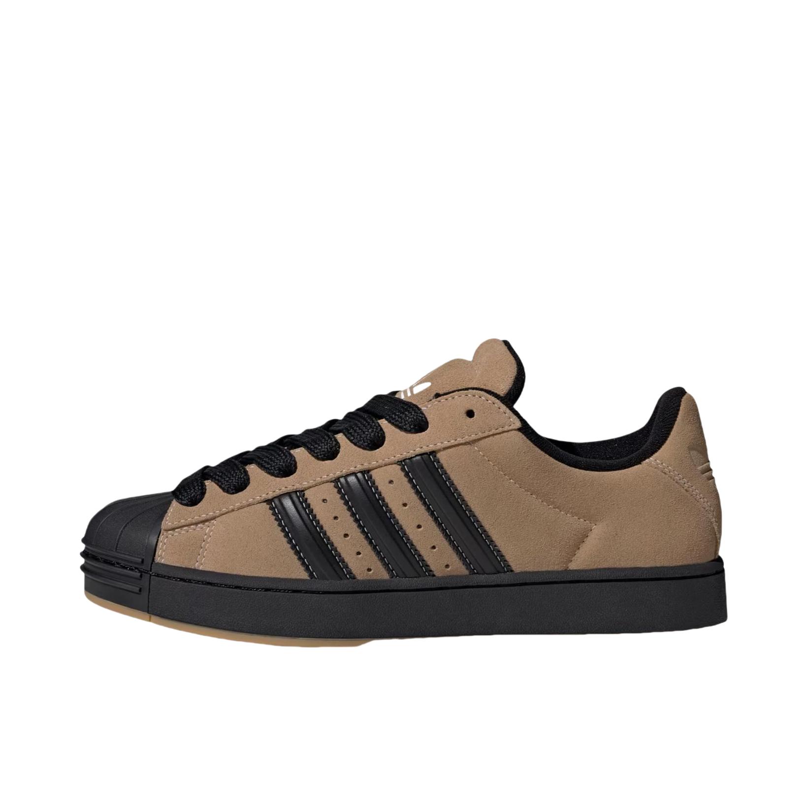 推荐商品：adidas Originals SUPERSTAR ST 板鞋 圆头平跟橡胶贴合耐穿 棕色/黑色