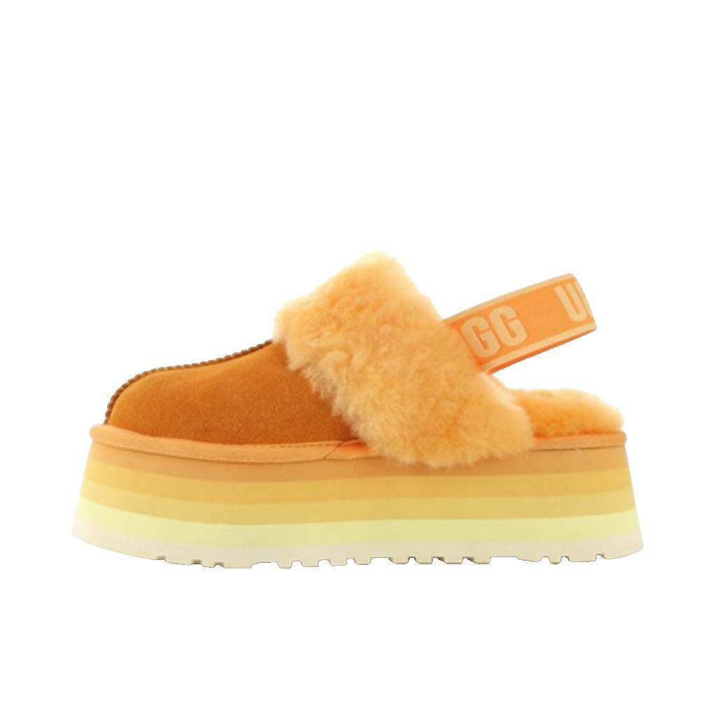 推荐商品：UGG Funkette 舒适轻便 防滑耐磨 百搭时尚 休闲运动 绒面 包头 保暖 冬季半拖鞋 穆勒鞋 乐福鞋 女款/木瓜橙色