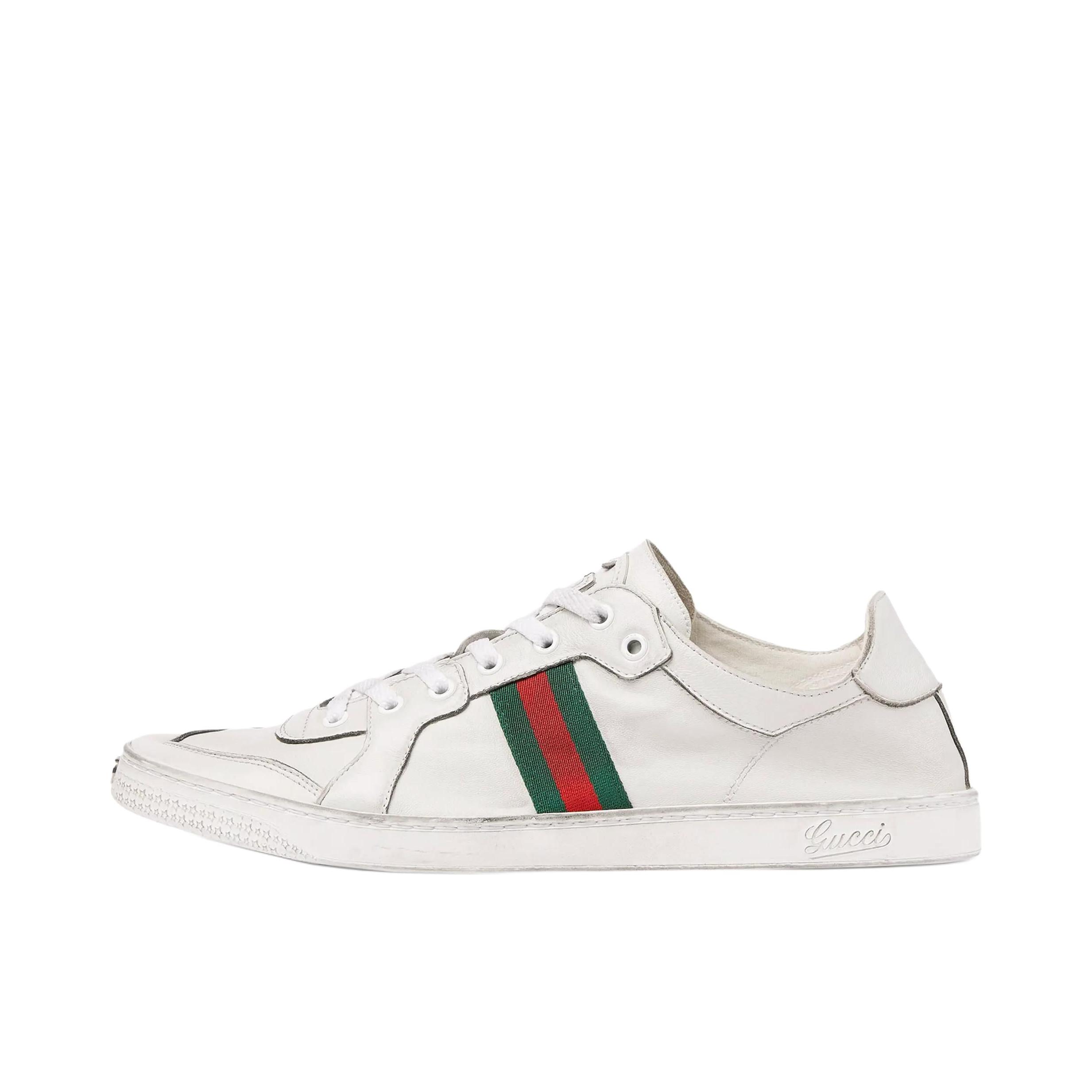 推荐商品：Gucci Famiglia 板鞋 舒适时尚简约百搭圆头做旧效果 白色/绿色
