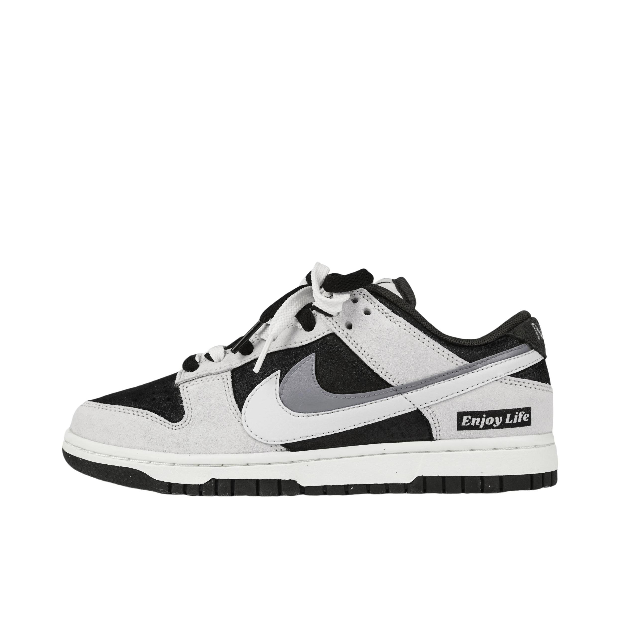 推荐商品：【定制球鞋】 Nike Dunk 板鞋 平跟系带防滑耐磨做旧高街简约百搭潮流复古美式 反转熊猫/浅灰色