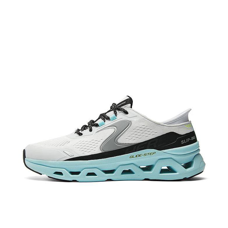 推荐商品：Skechers/斯凯奇 网面绑带 缓震耐磨 时尚潮流 轻质 一脚蹬 运动休闲鞋 232921 白色/蓝色