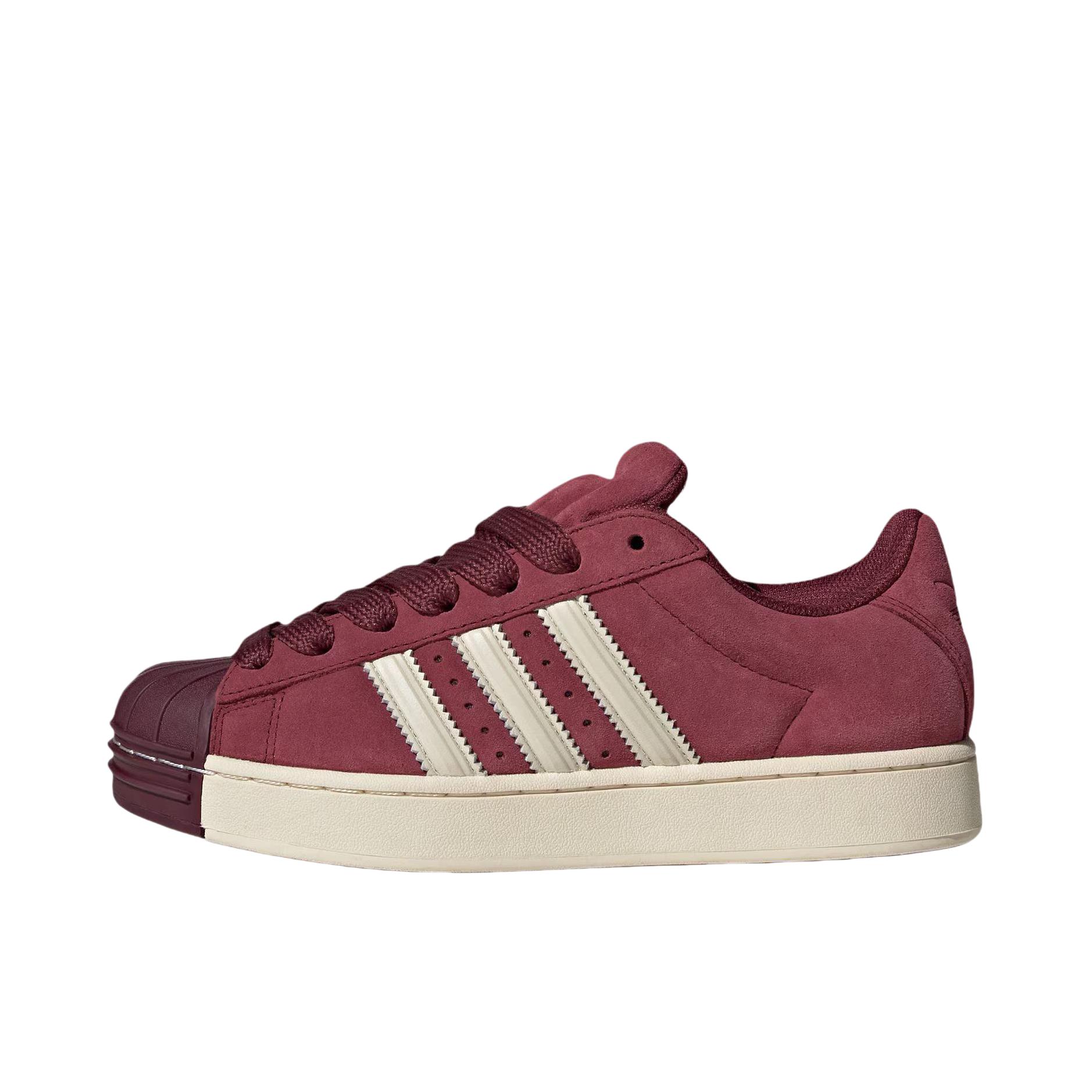 推荐商品：adidas Originals SUPERSTAR ST 板鞋 圆头平跟橡胶贴合耐穿 低帮/暗红色/乳白色