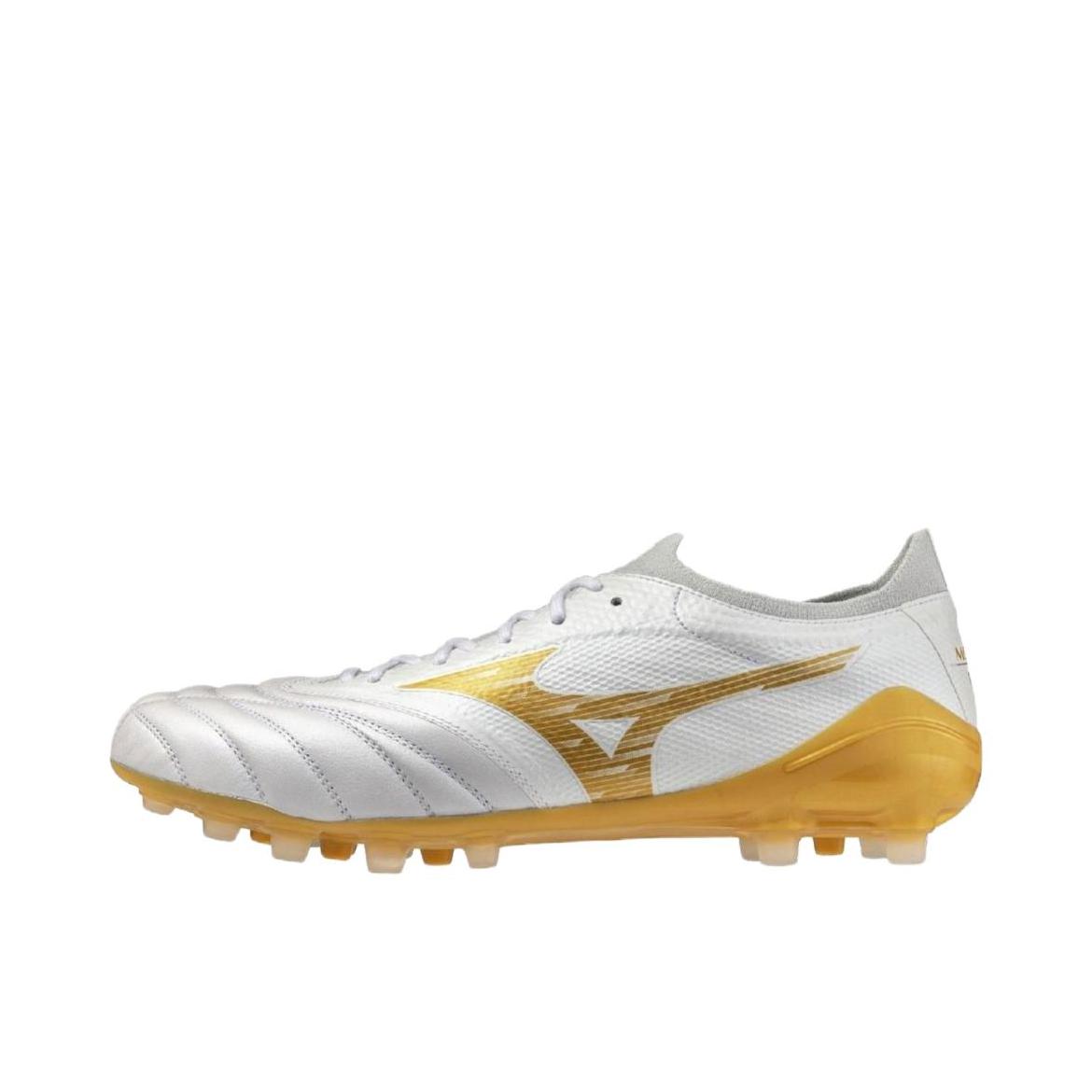 推荐商品：Mizuno/美津浓 Morelia NEO 4 β AG 足球鞋 胶质短钉人造草地减震透气支撑袋鼠皮轻便 珍珠白/金色