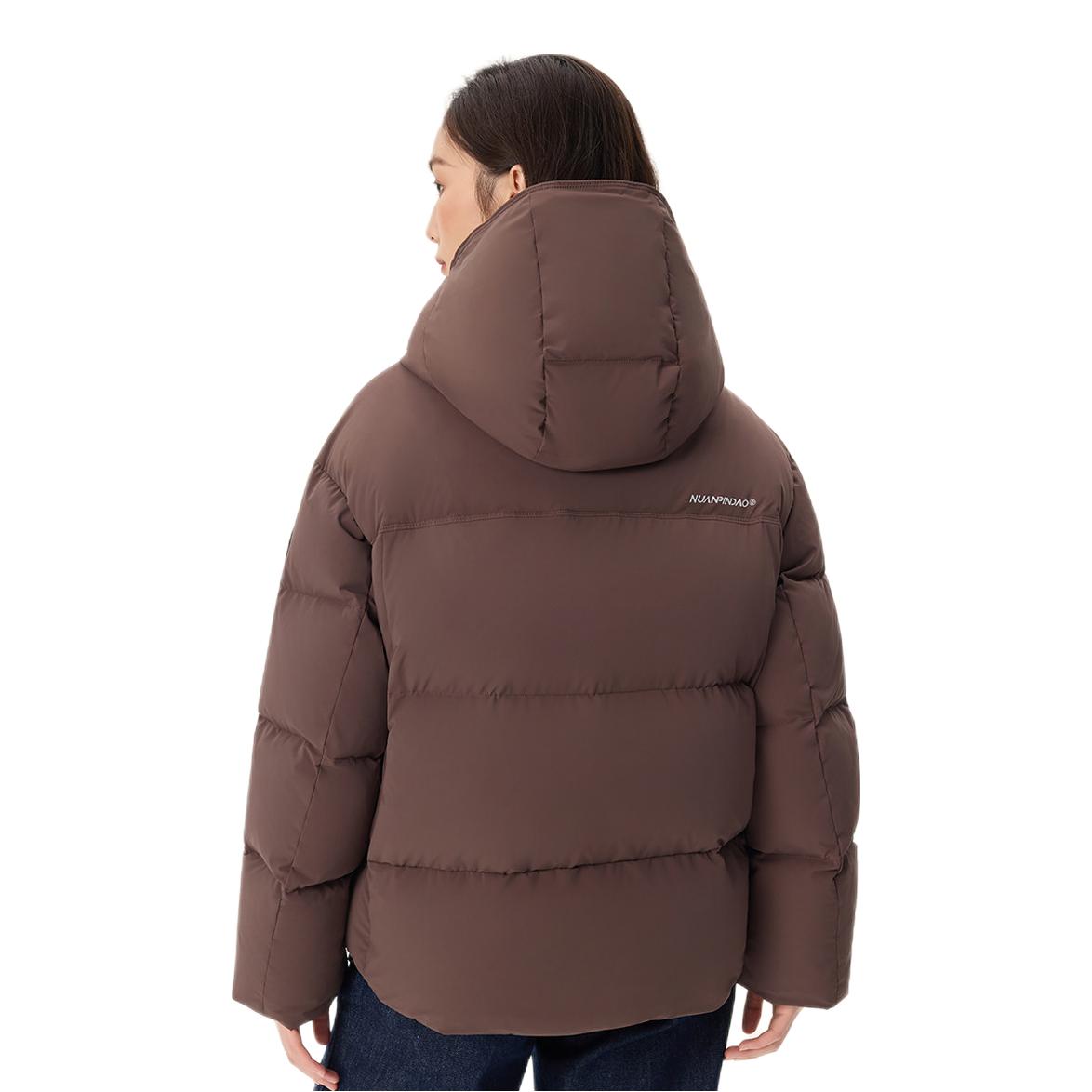 推荐商品：暖频道 保暖短款鹅绒长袖羽绒服 女装 625620 深栗咖