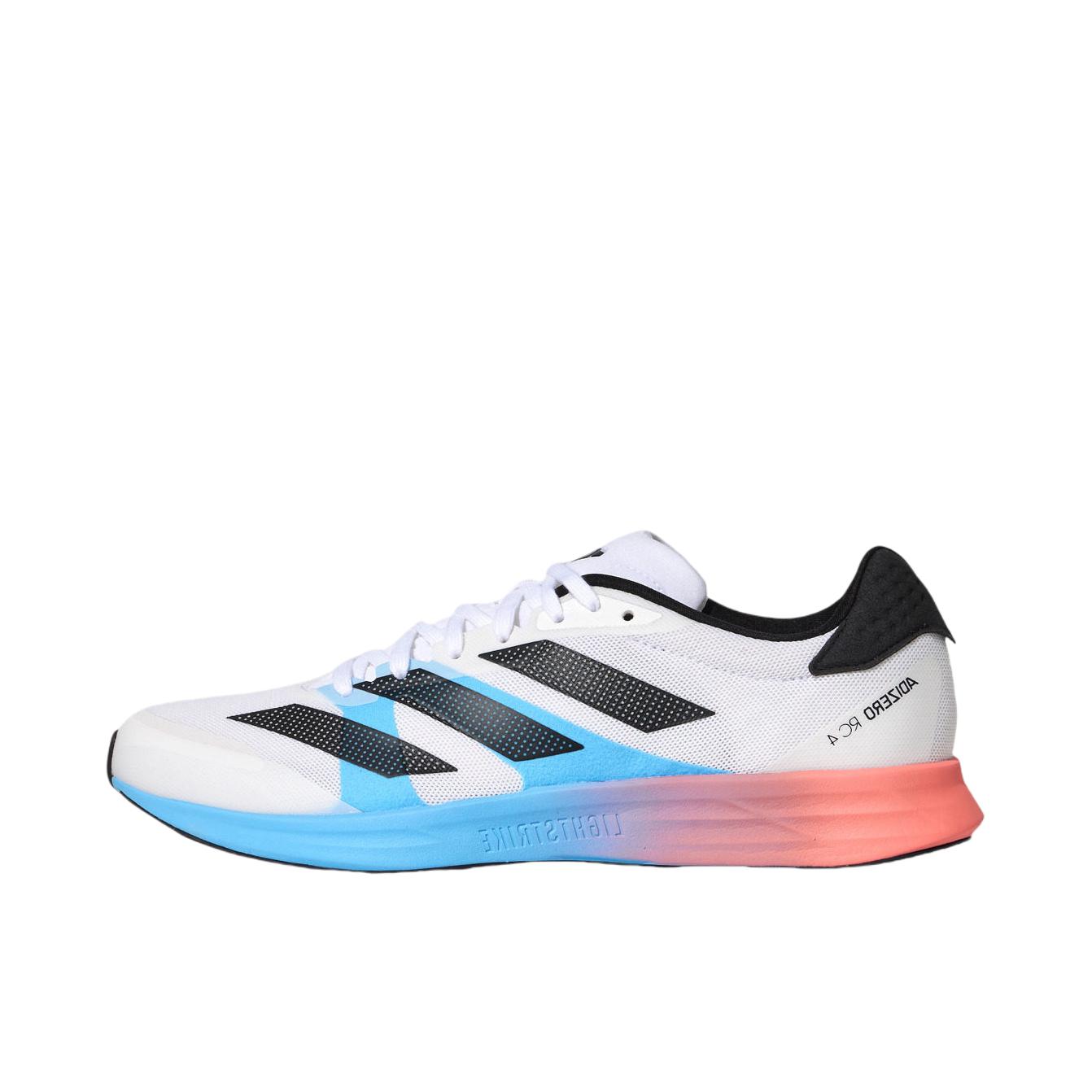 推荐商品：adidas Adizero RC 4 跑鞋 网布透气薄底减震耐磨织物备赛支撑圆头 白色/黑色/金属银
