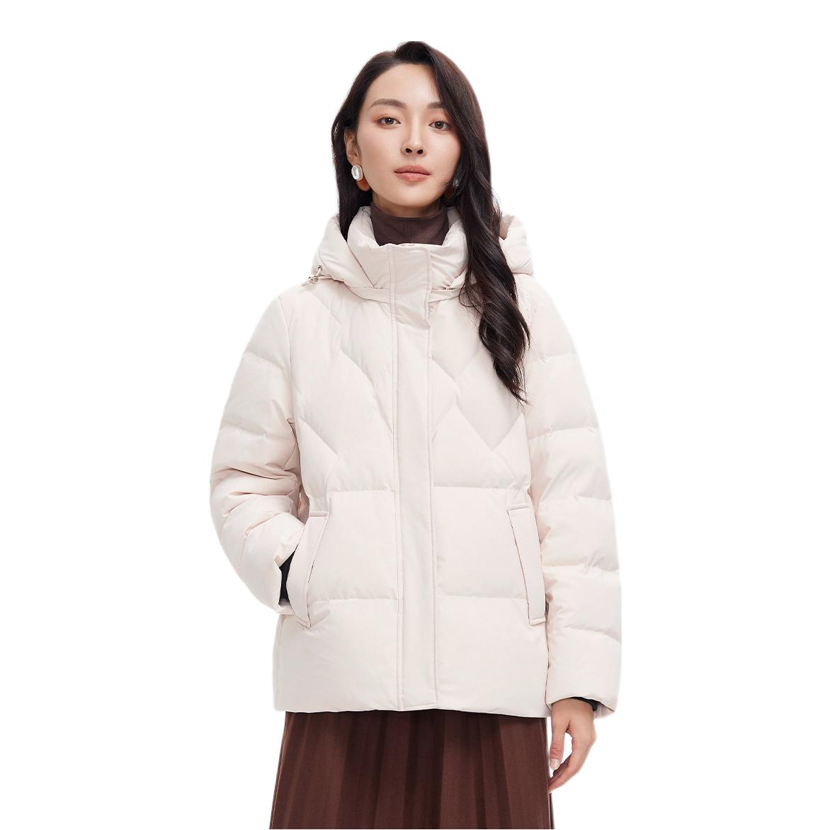 推荐商品：暖频道 连帽加厚鸭绒保暖长袖羽绒服 女装 828612 米