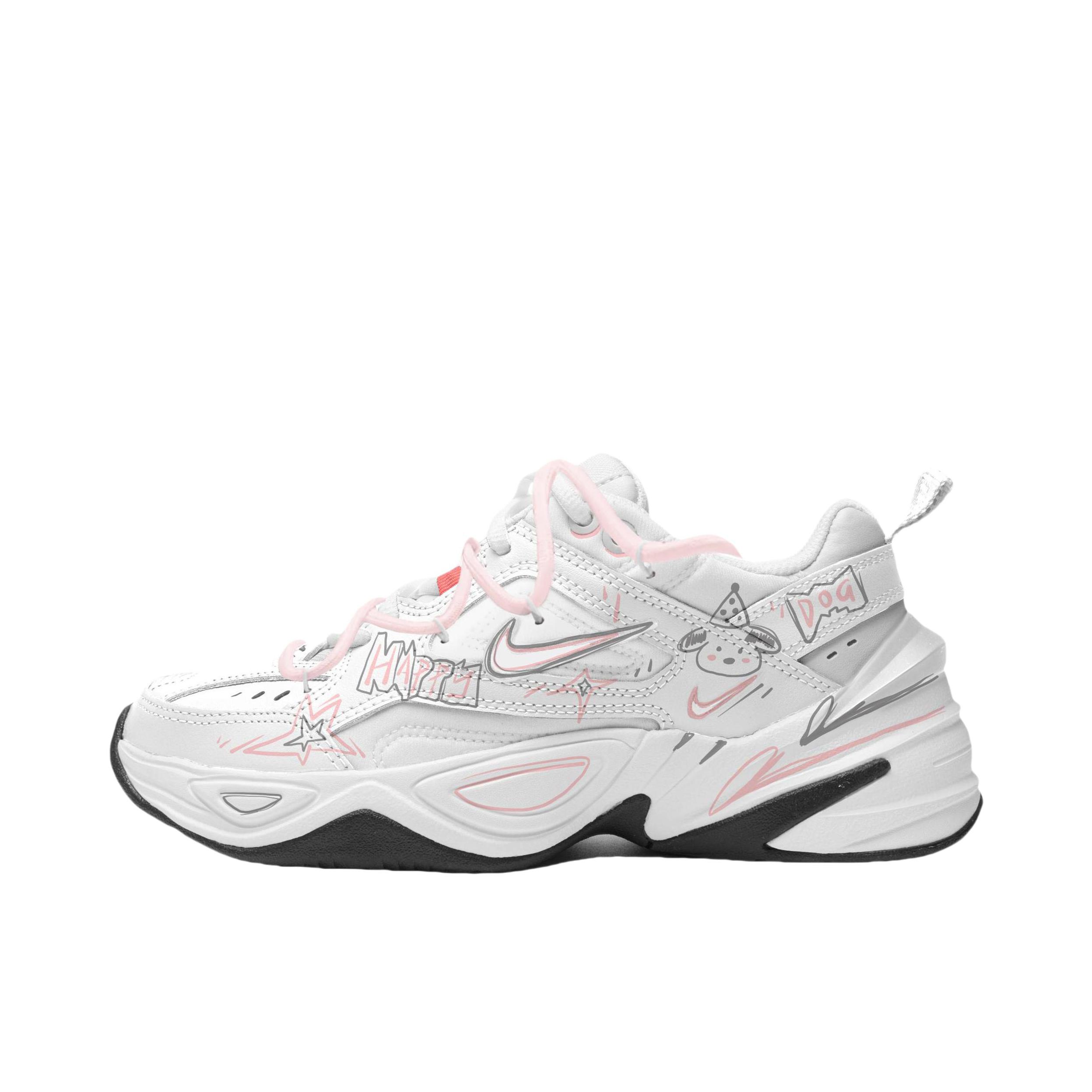 推荐商品：【定制球鞋】Nike M2K 潮酷 街头 简约休闲 复古百搭 橡胶 网布 合成革 织物 防滑 圆头 防水 增高 泼墨 包裹性 做旧高街 废土风 老爹鞋 脏脏鞋 女款/汪喜派对