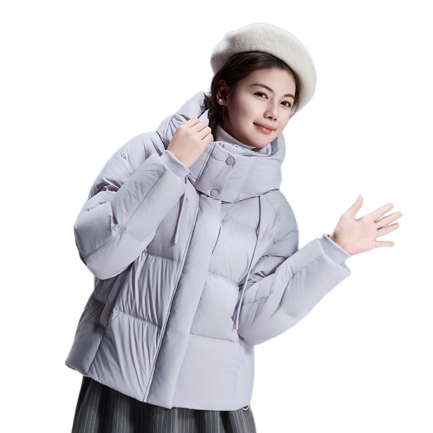 推荐商品：暖频道 保暖锁温可拆帽长袖羽绒服 女装 625622 风信紫