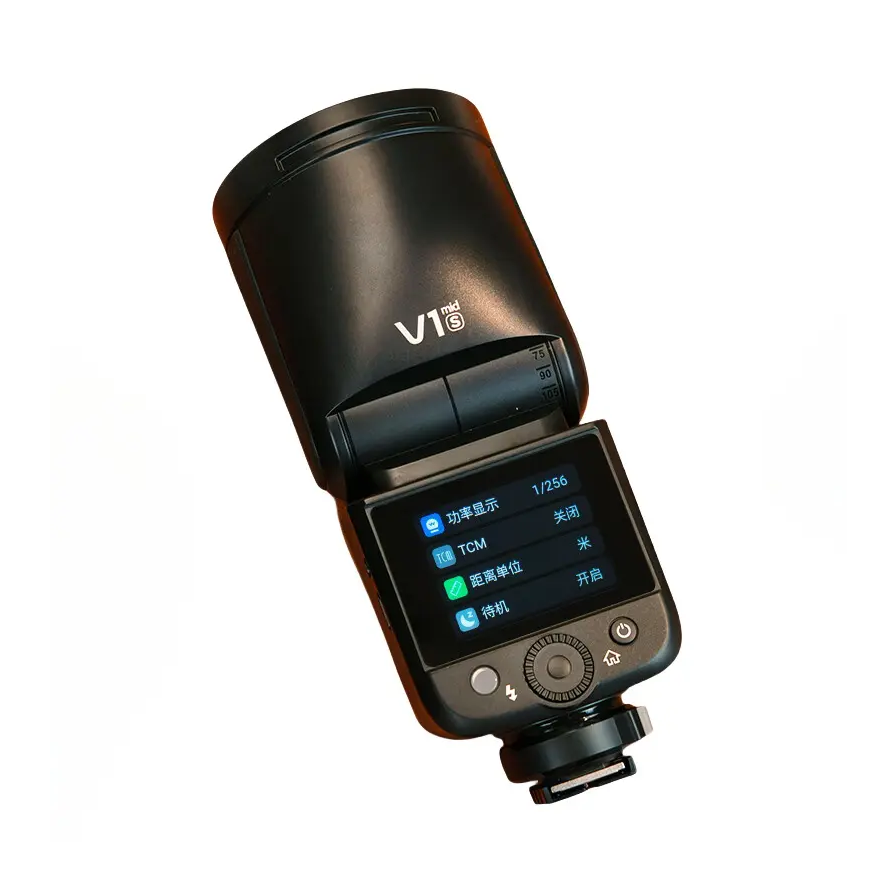 推荐商品：Godox/神牛 V1mid 闪光灯 紧凑造型 圆形灯头 1.7秒回电 触屏操控