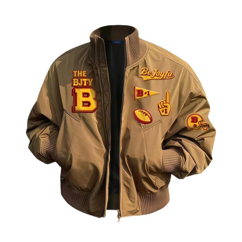 推荐商品：BJTY 徽章印花长袖落肩夹克 BJTY-5232-9 卡其