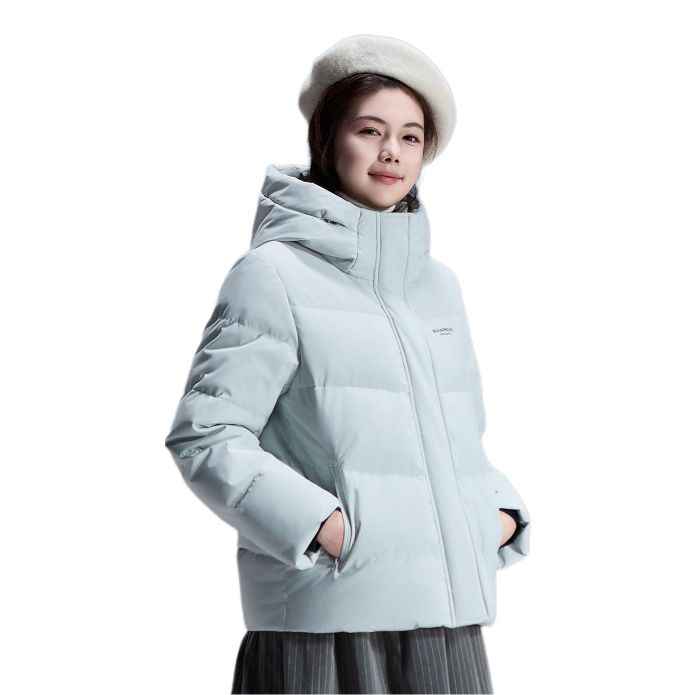 推荐商品：暖频道 都市系列防风连帽加厚长袖羽绒服 女装 625616 青草灰