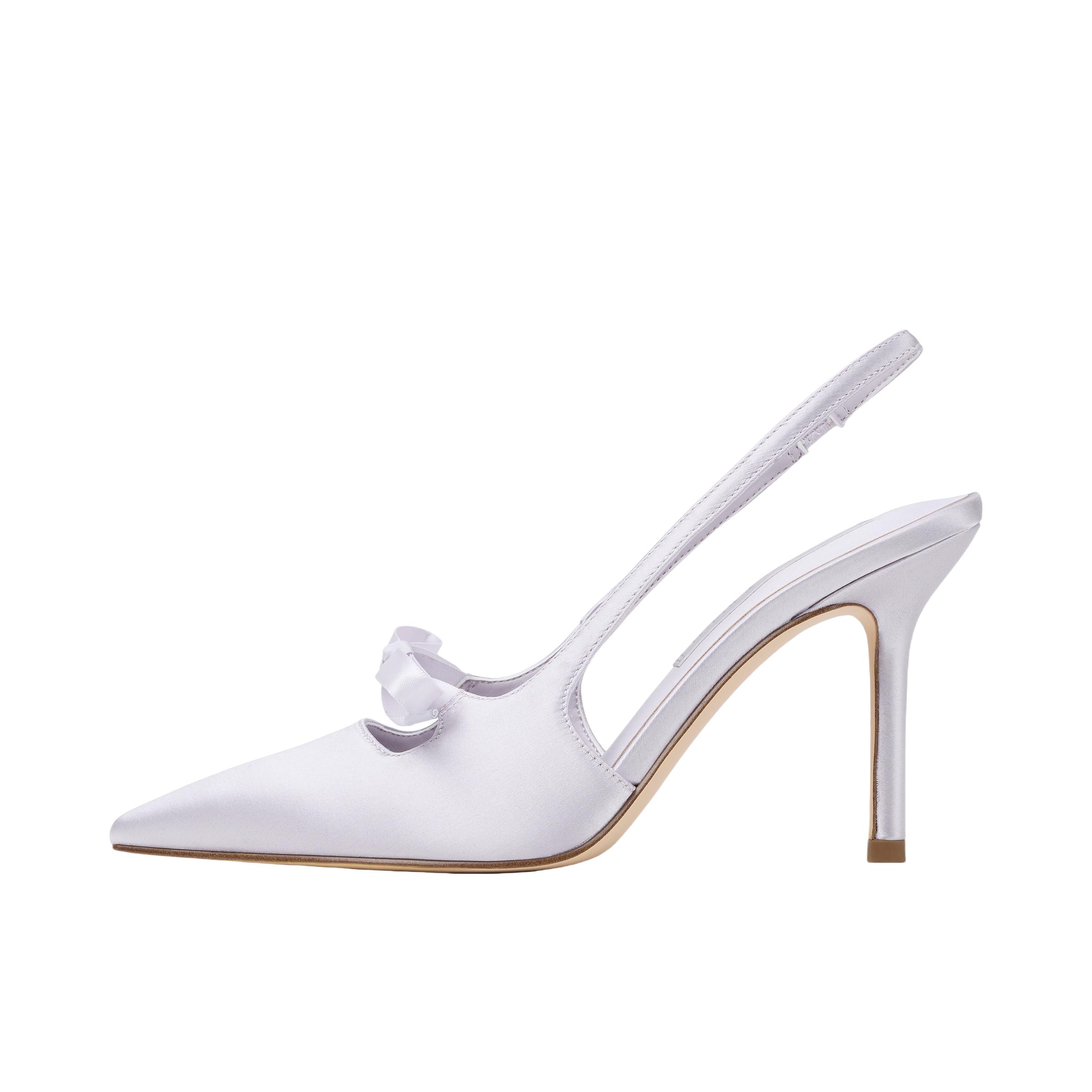 推荐商品：CHARLES&KEITH 织物 蝴蝶结 尖头缎面 一字带 高跟鞋 CK1-60361556 跟高9cm/浅紫色