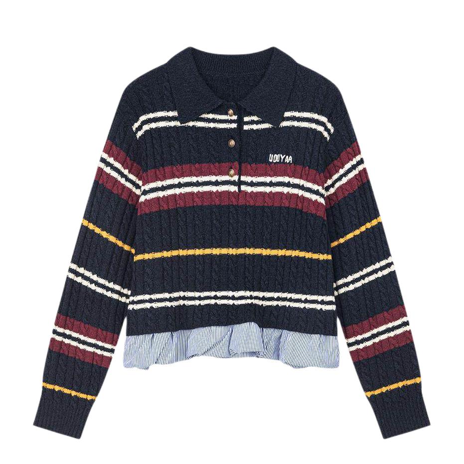 推荐商品：uooyaa/乌丫 New Vintage假两件POLO领套头长袖毛衣 女装 UY25362M353132 蓝