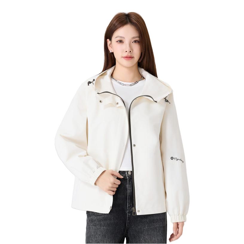 推荐商品：快鱼 柔软连帽防风插肩长袖夹克 女装 15J5001 米白