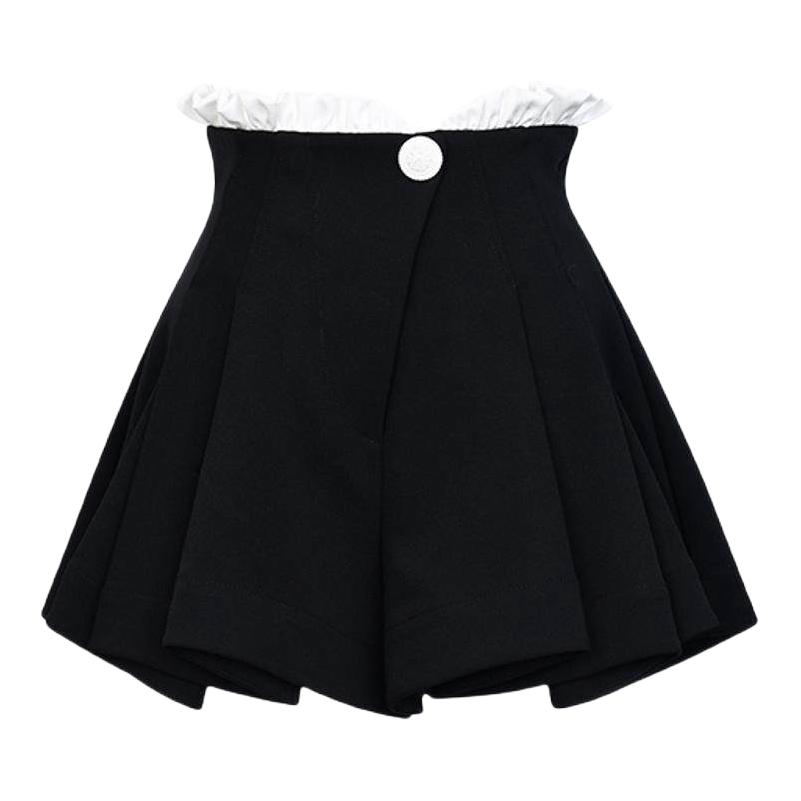 推荐商品：le fame 百褶荷叶边学院高腰半身短裙 女装 LF23C11S01B028 黑
