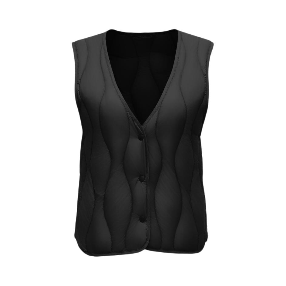 推荐商品：YUGIFTS/羽物 保暖修身短款白鸭绒马甲 女装 黑