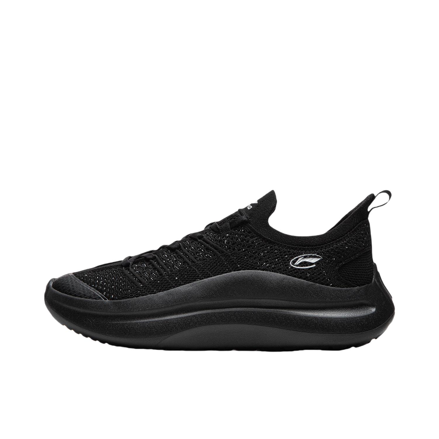 推荐商品：李宁 云浪slip on 运动休闲鞋 厚底增高耐磨轻便回弹一脚蹬减震防滑 黑色