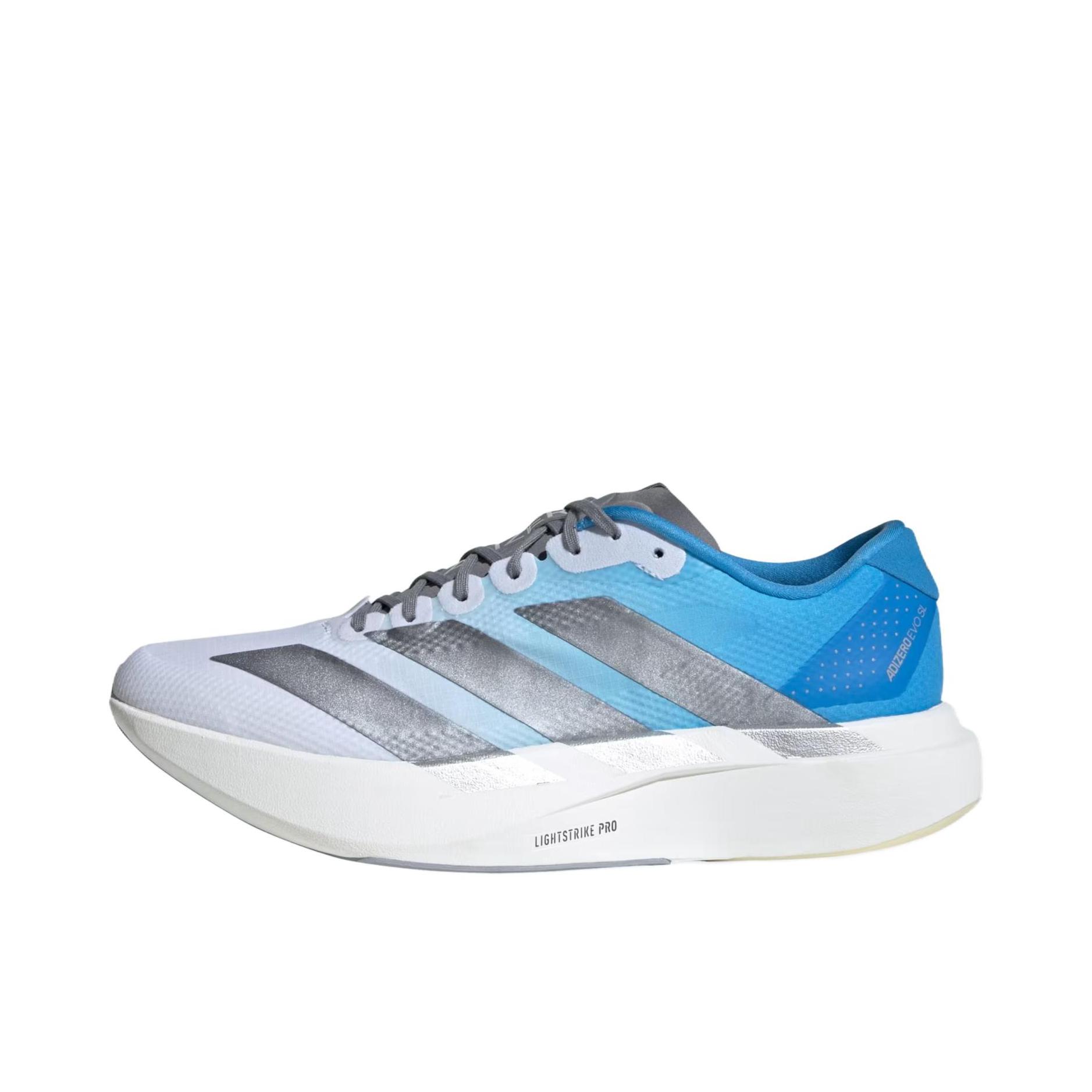 推荐商品：【梅西同款】 adidas Adizero Evo SL 跑鞋 缓震防滑圆头轻便运动马拉松竞速训练 蓝色/白色