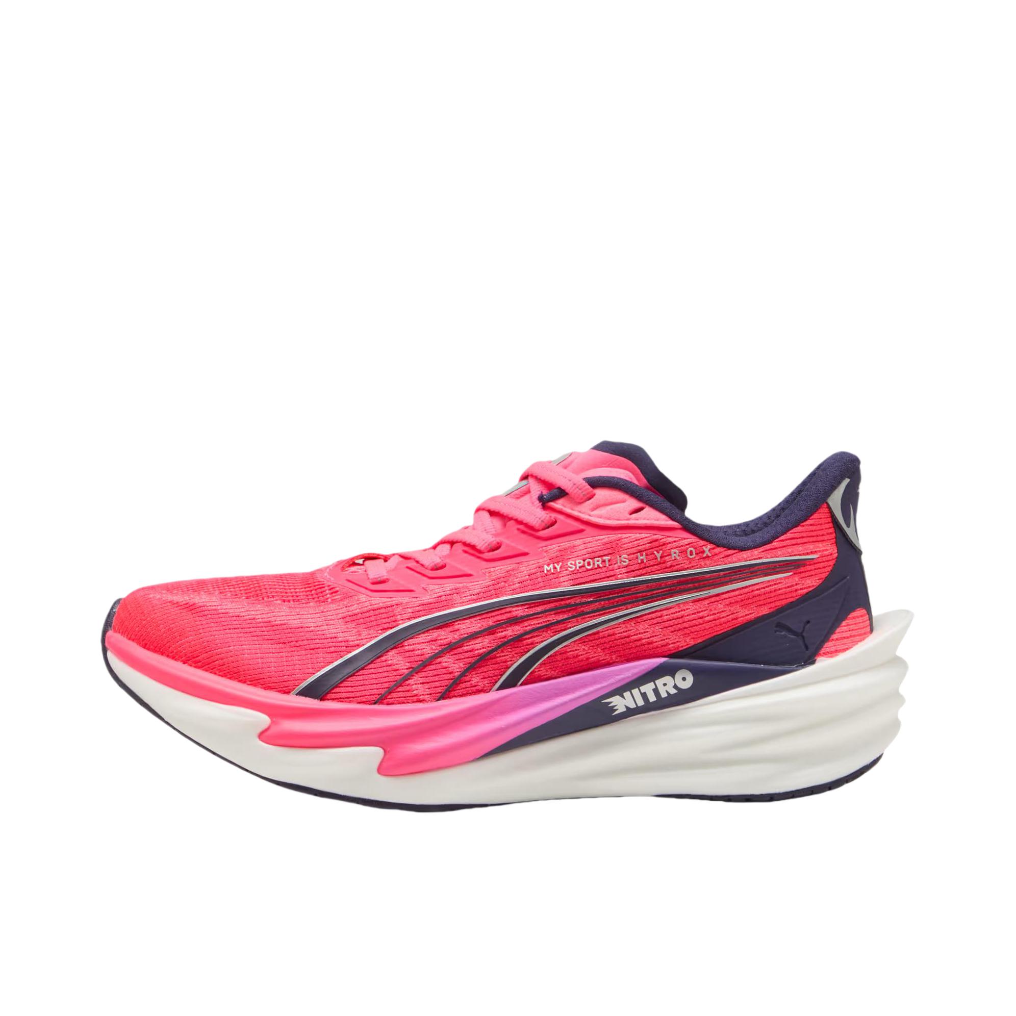 推荐商品：Puma/彪马 Deviate Nitro 4 彪破4 跑鞋 舒适缓震防滑贴合回弹长距离氮气科技日常跑轻便竞速 HYROX 联名/纯粉色/白色 