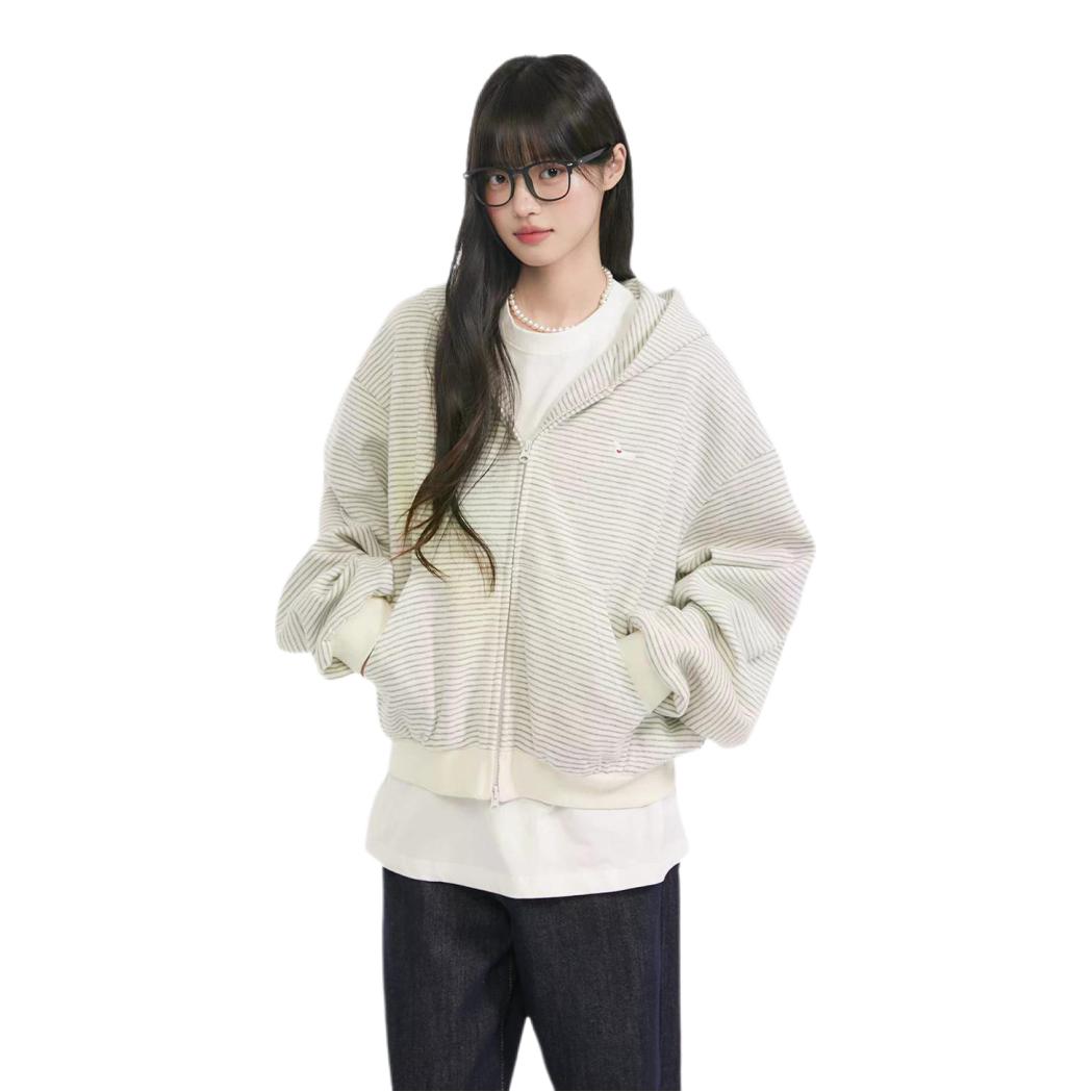 推荐商品：KING PRINCE 条纹开衫长袖连帽卫衣 女装 KP2025990105 灰条纹