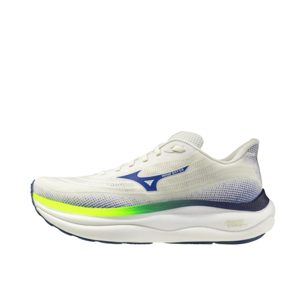 推荐商品：Mizuno/美津浓 WAVE SKY 9 慢跑鞋 跑鞋 缓震支撑稳定防滑软弹 灰色/白色