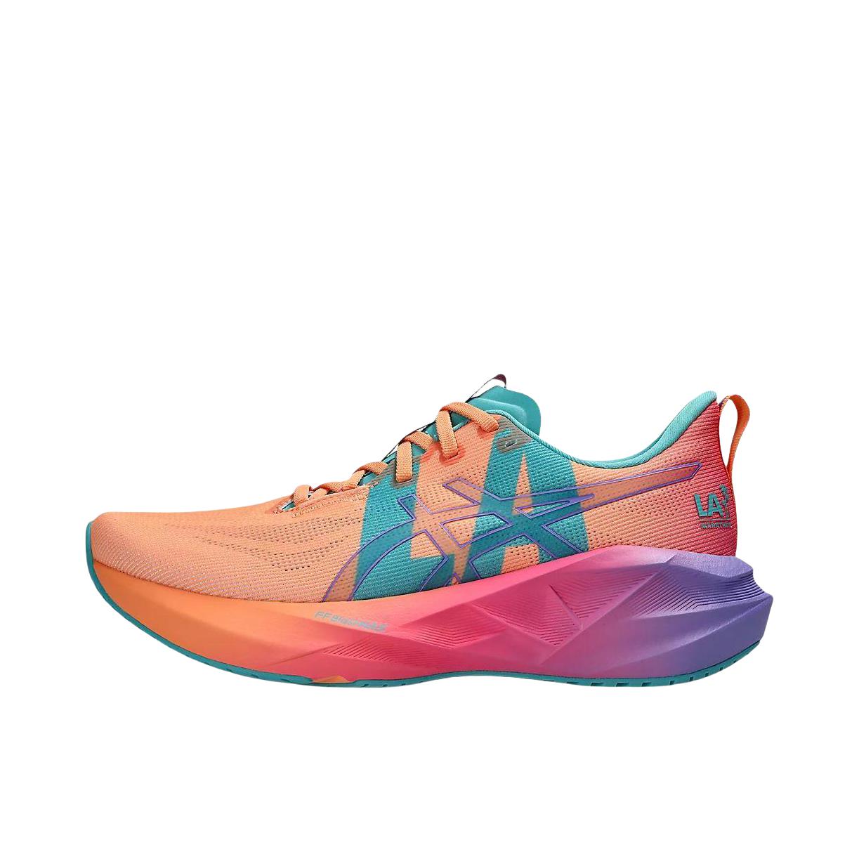 推荐商品：Asics/亚瑟士 Novablast 5 跑鞋 圆头舒适百搭防滑耐磨缓震橡胶贴合短跑轻量回弹支撑 鲜橙色/青色/蓝色