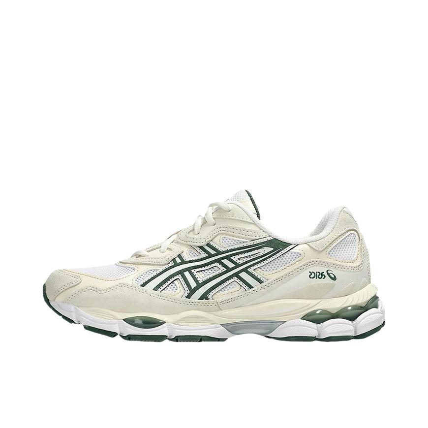 推荐商品：Asics/亚瑟士 Gel-NYC 跑鞋 圆头缓震防滑耐磨机能风复古潮流织物合成革贴合支撑耐穿 白色/绿色/米色