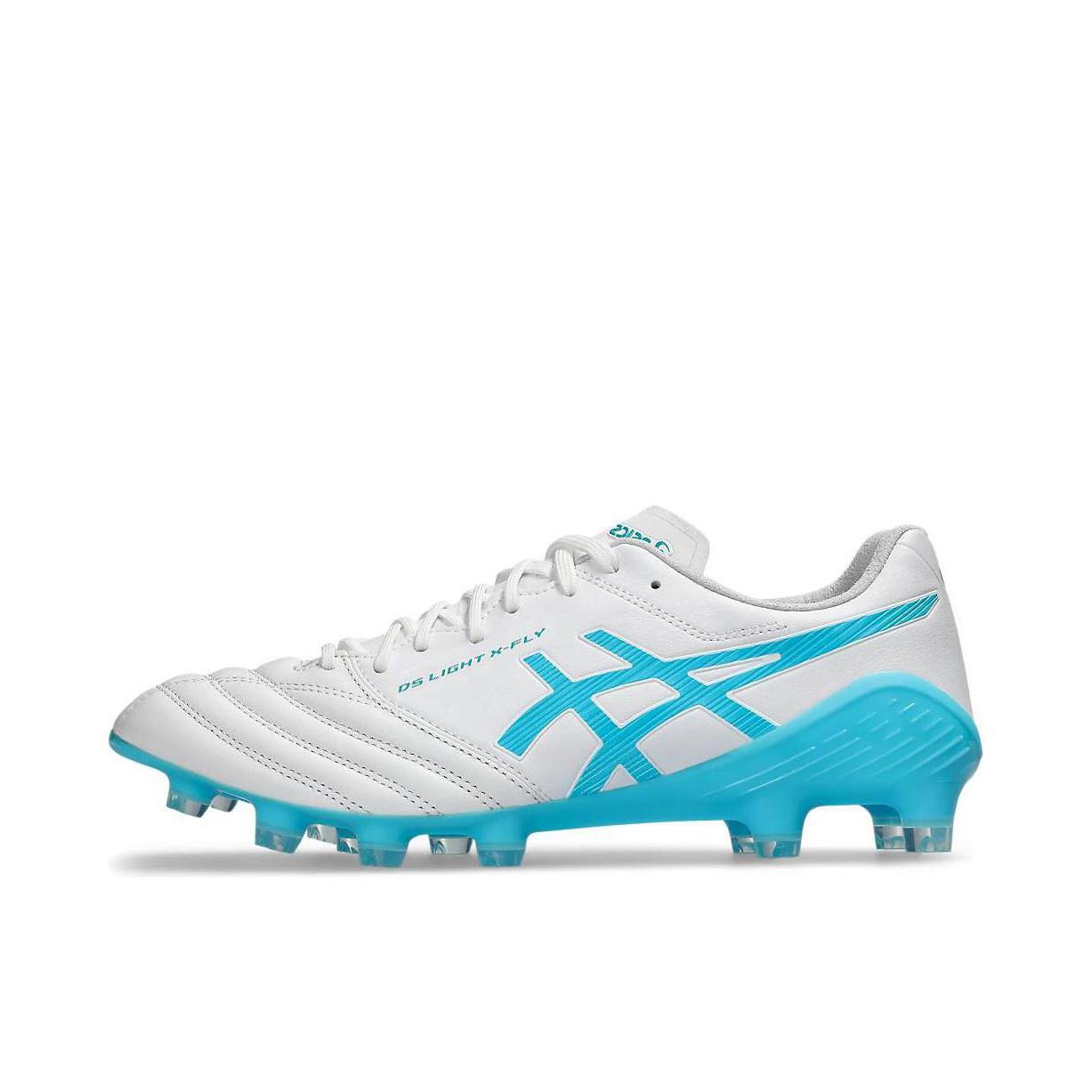 推荐商品：Asics/亚瑟士 DS LIGHT X-FLY 5 HG 天然草地 防滑耐磨 舒适透气 胶质短钉 减震 足球鞋 白色/浅蓝