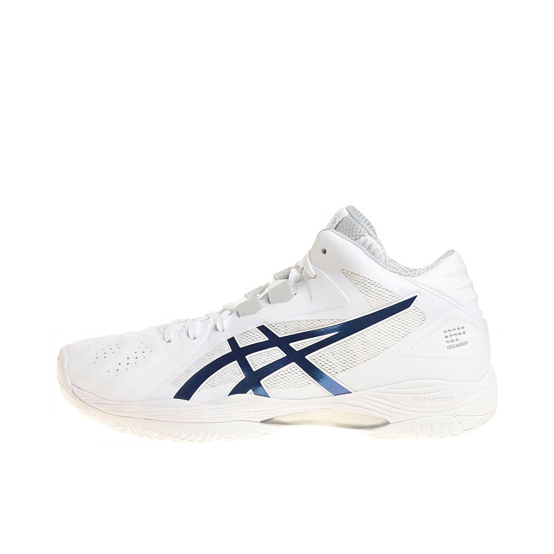 推荐商品：Asics/亚瑟士 Gel-Hoop V13 舒适透气 轻便减震 防滑耐磨 实战 包裹性 简约 圆头 织物 篮球鞋 白色/蓝色