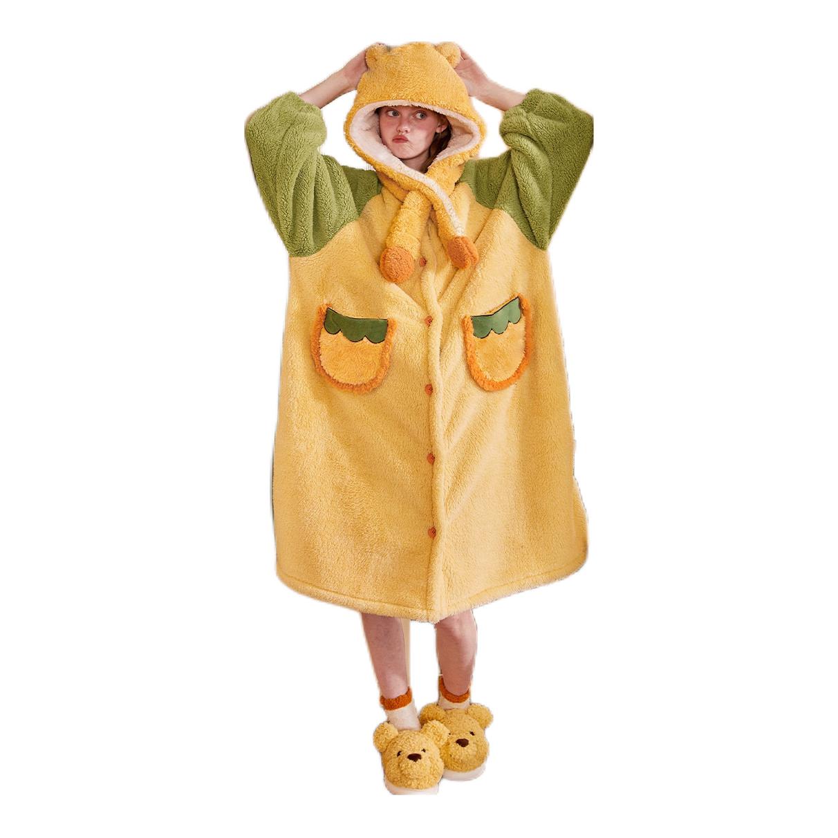 推荐商品：GUKOO/果壳 保暖防风亲肤睡裙 女装 725423220509302 鹅黄
