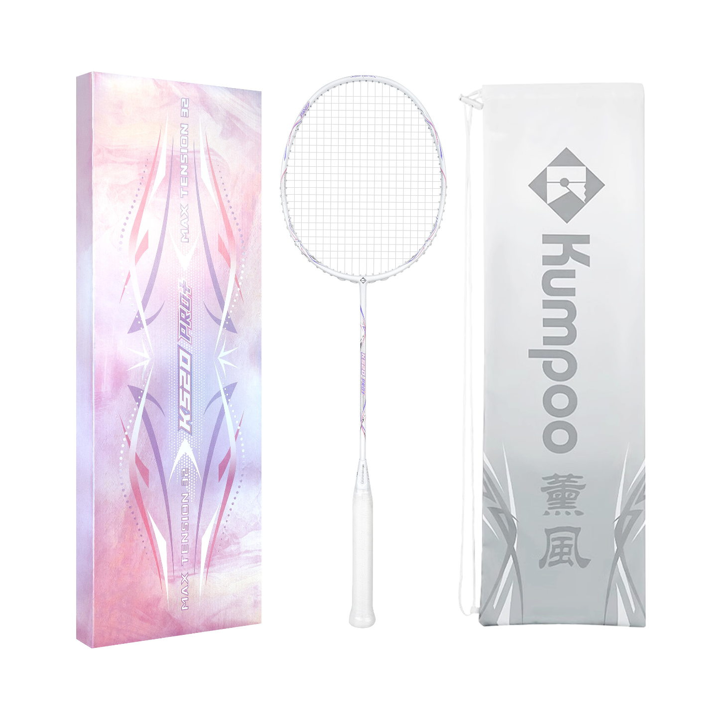 Kumpoo/薰风 KC系列 K520pro+ 升级版 礼盒装 耐打 升级款 杆硬 入门级 拍头重 全碳素纤维 全能型 防守兼备 控球型 进阶级 超轻 进攻型 羽毛球拍 K520PRO+ 樱花粉 银光刃礼盒