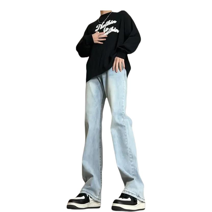 推荐商品：KOKO BASE 直筒中腰微喇弯刀垂感牛仔裤 KOMH327-KZ729Q12 冰川蓝