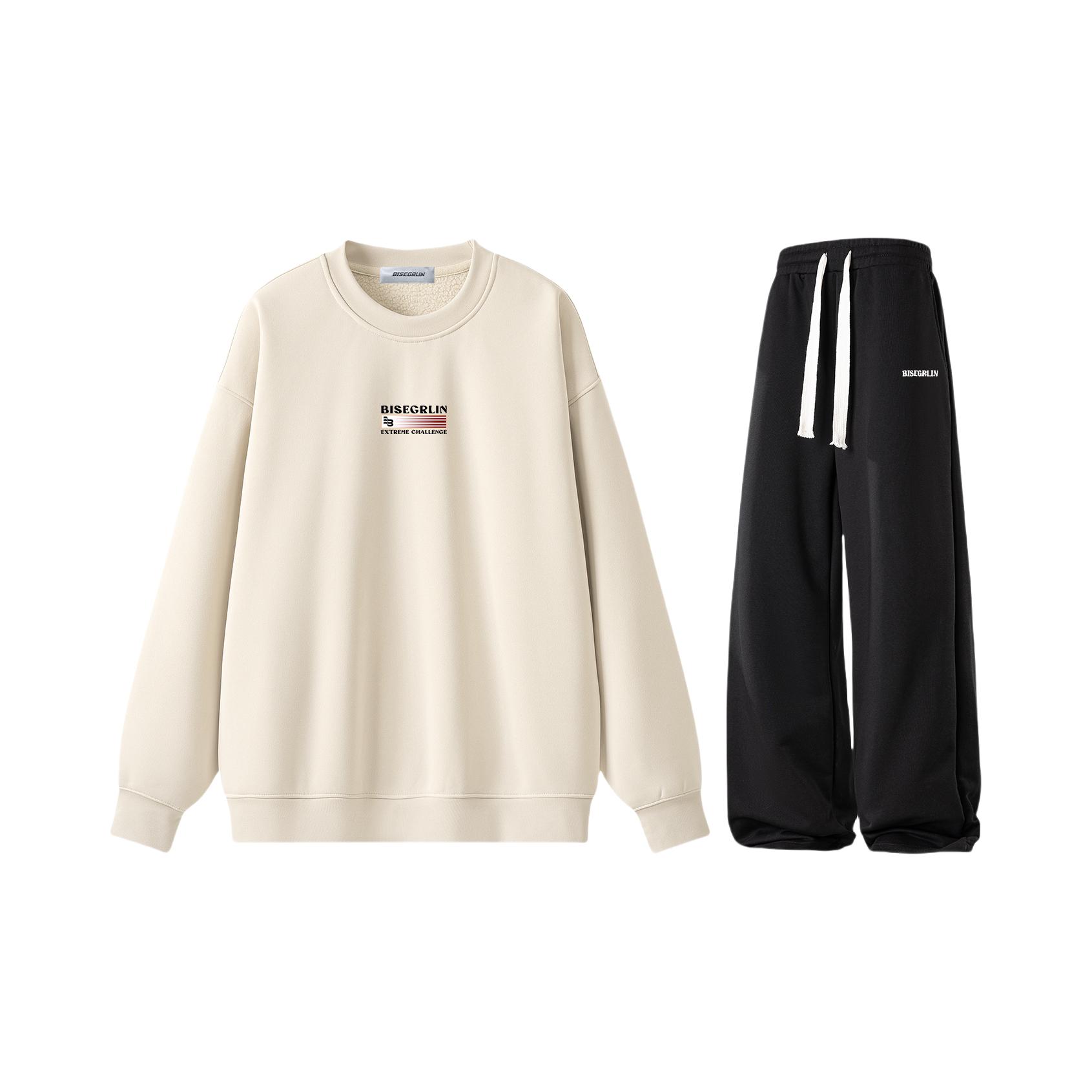 推荐商品：BISEGRLIN 阔腿亲肤中腰长袖运动套装 B-YLWY-TZ05 杏上装+黑下装