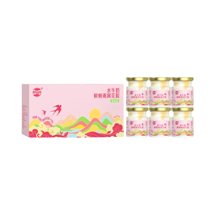 推荐商品：河马功坊 清爽版 水牛奶鲜炖燕窝花胶 盒装
