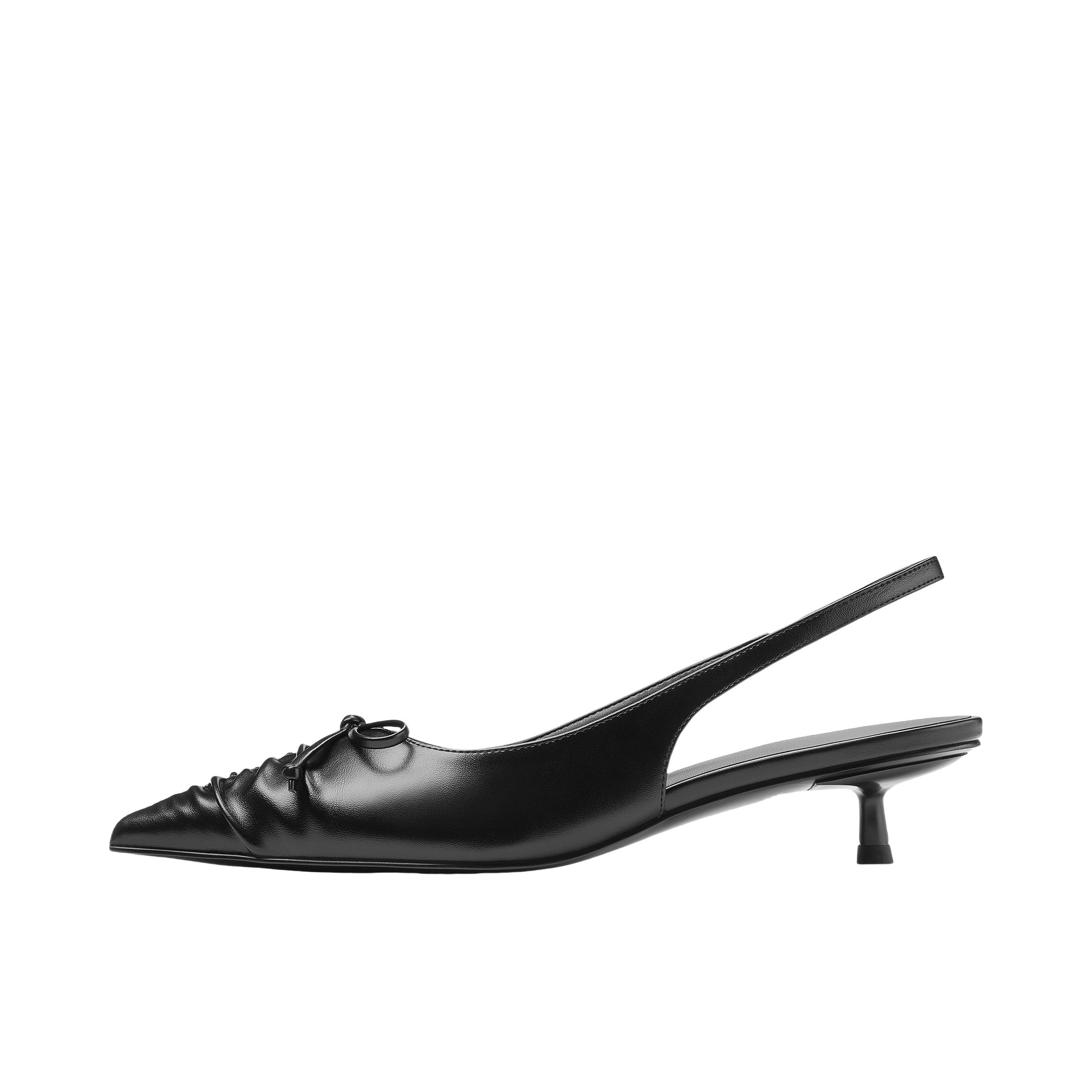 推荐商品：CHARLES&KEITH 高跟鞋 尖头褶皱蝴蝶结细跟 CK1-60580332 黑色