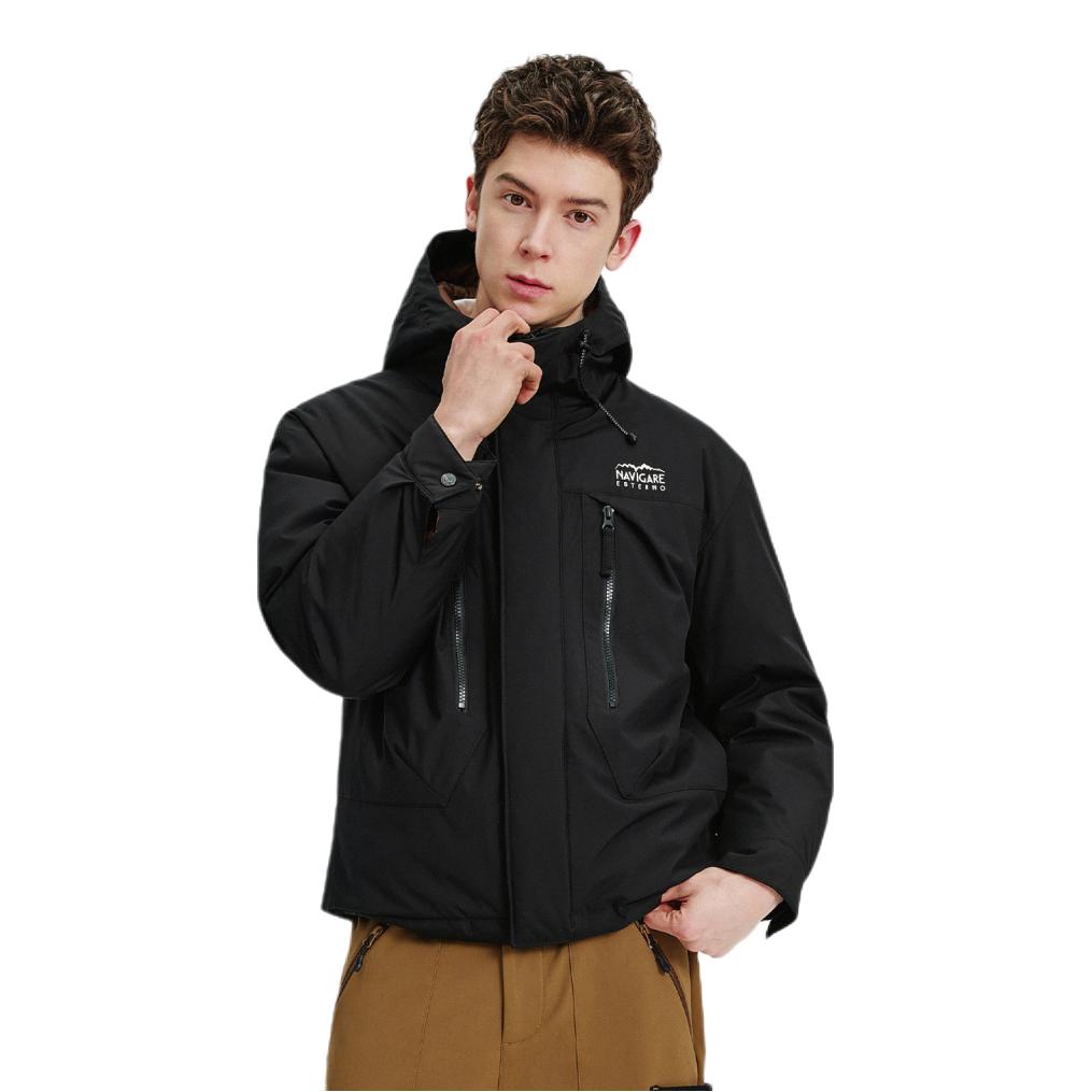 推荐商品：NVG·YOUNG 拉链连帽保暖长袖羽绒服 3341605512 暗夜黑