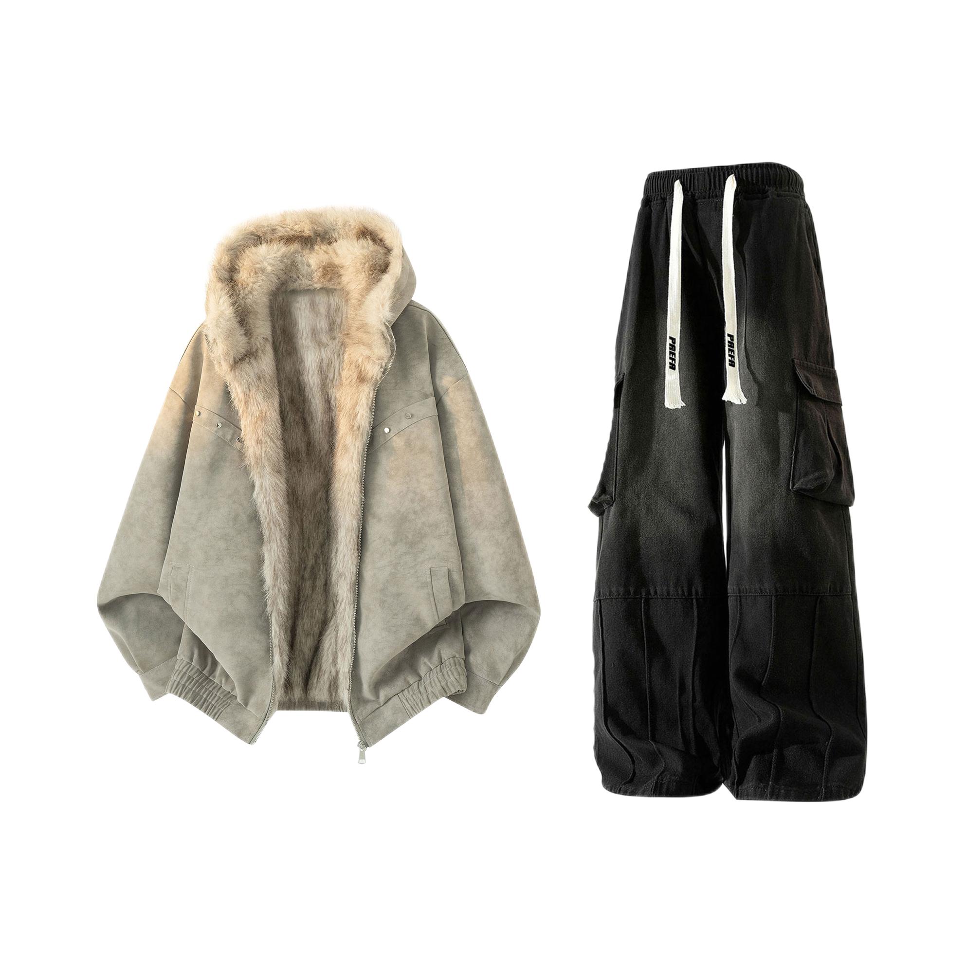 推荐商品：PAEFA 亲肤保暖系带休闲套装 PA-9052+A1158 灰上装+黑下装