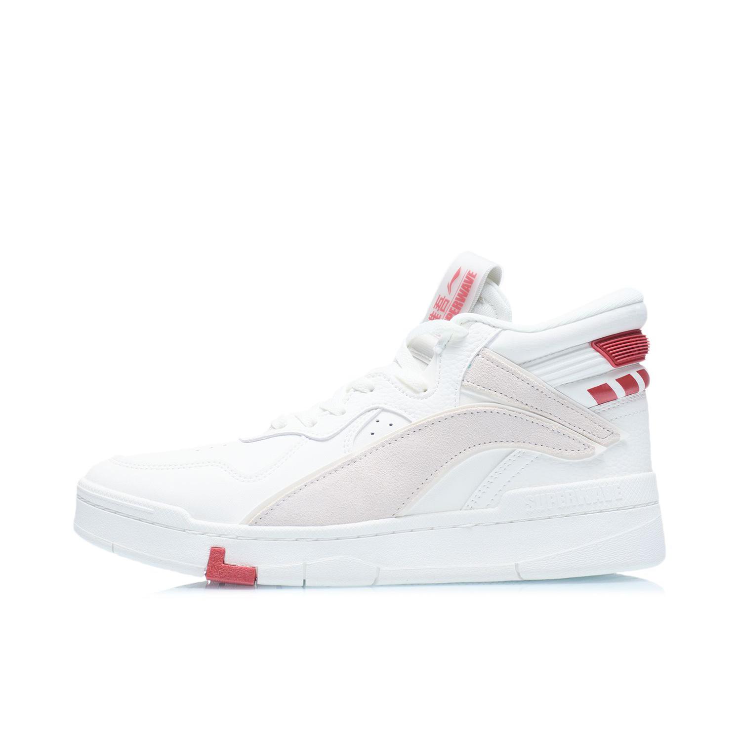 推荐商品：李宁 惟吾Superwave Mid 软弹 经典 休闲 时尚 防滑耐磨 舒适透气 板鞋 雪白色/朱砂红