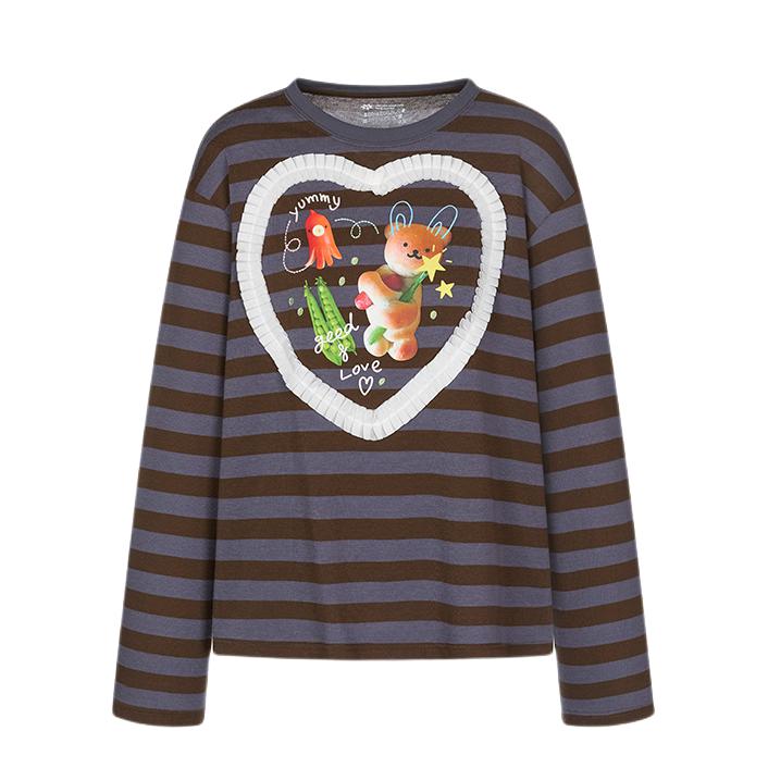 推荐商品：美好商店 条纹圆领长袖T恤 YDNZ25C021 褐