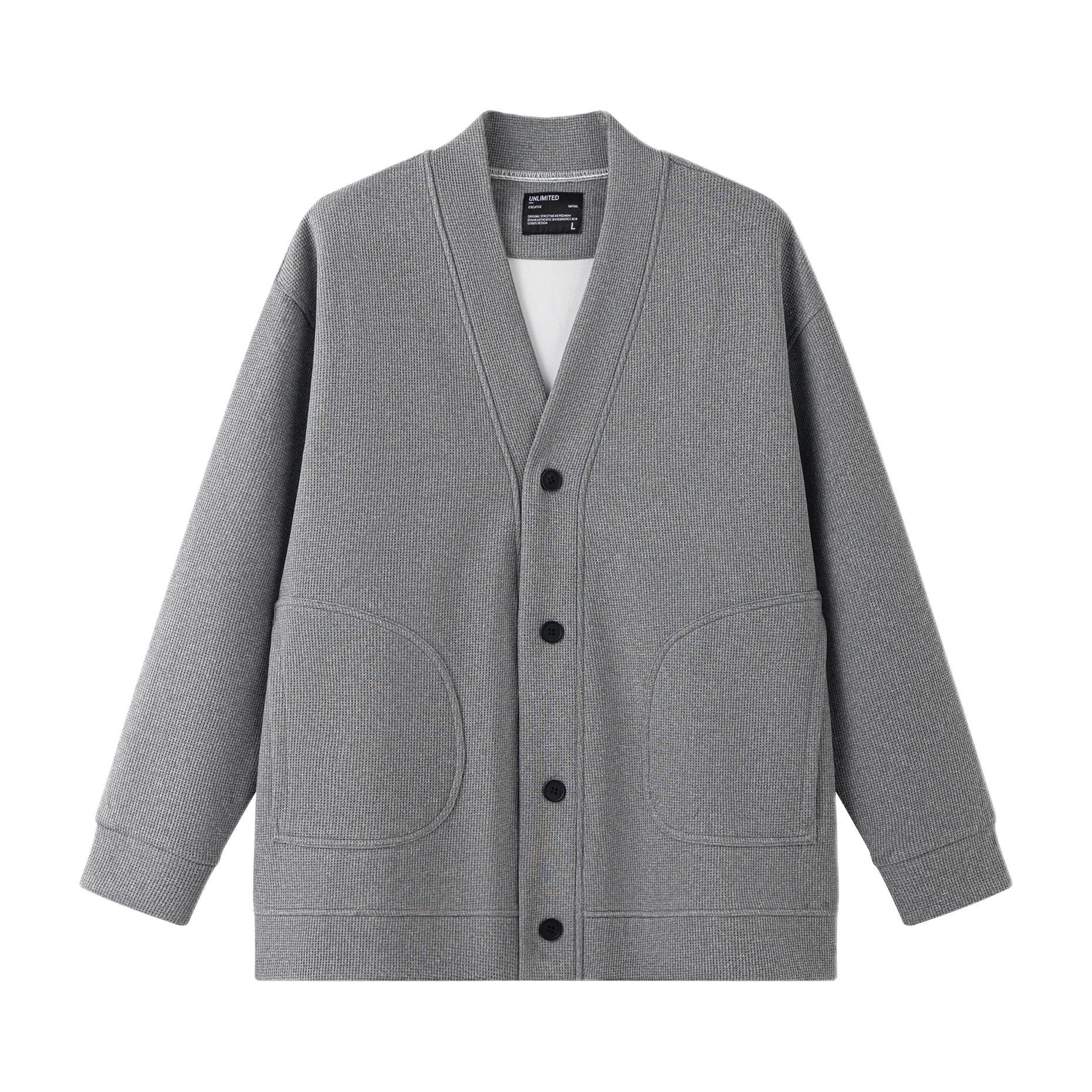 推荐商品：VERAF CA V领单排扣华夫格口袋长袖针织衫 VF25GS01 灰