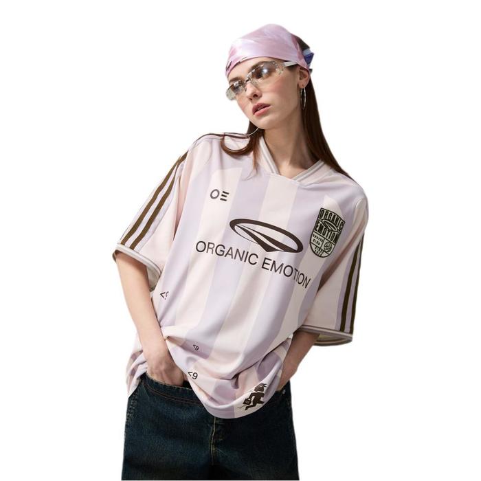 推荐商品:Organic Emotion/原始情绪 落肩袖V领条纹短袖足球服 粉紫
