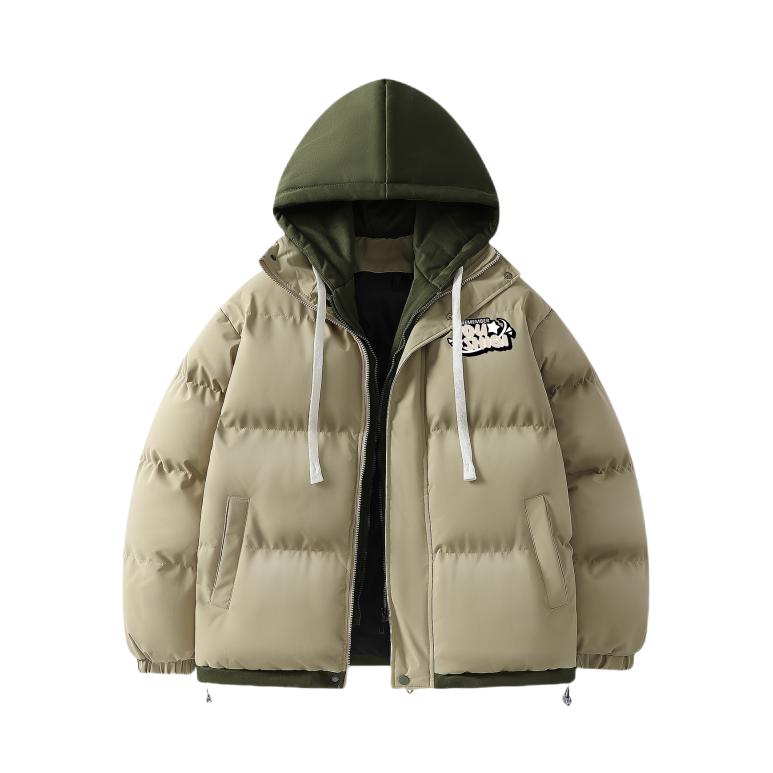 推荐商品：YOUSHIQI/尤十七 假两件拉链加厚落肩袖长袖棉服 17-9999-105 深卡其