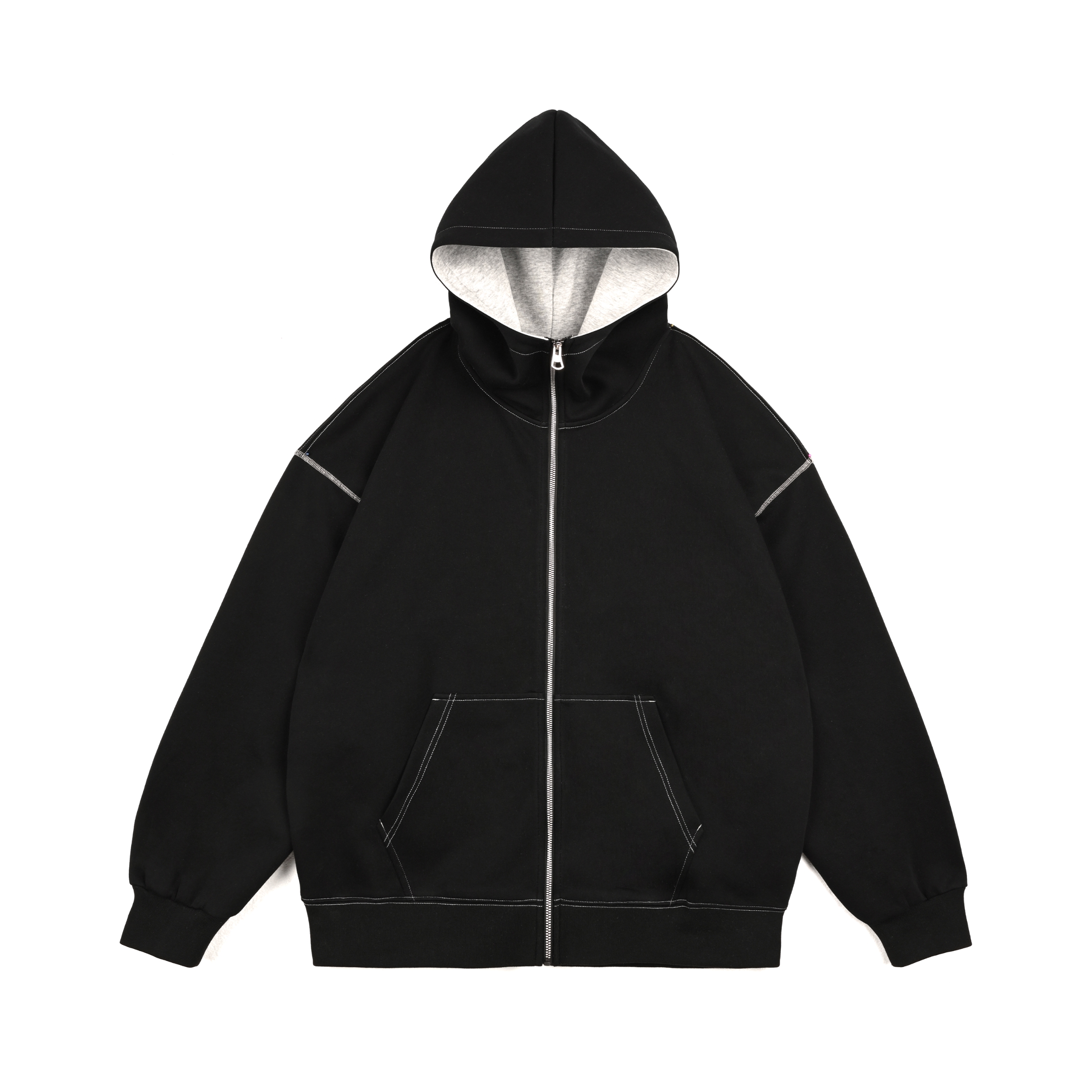 推荐商品：Dueplay 拉链连帽落肩长袖卫衣 GGO-GB015 黑/灰