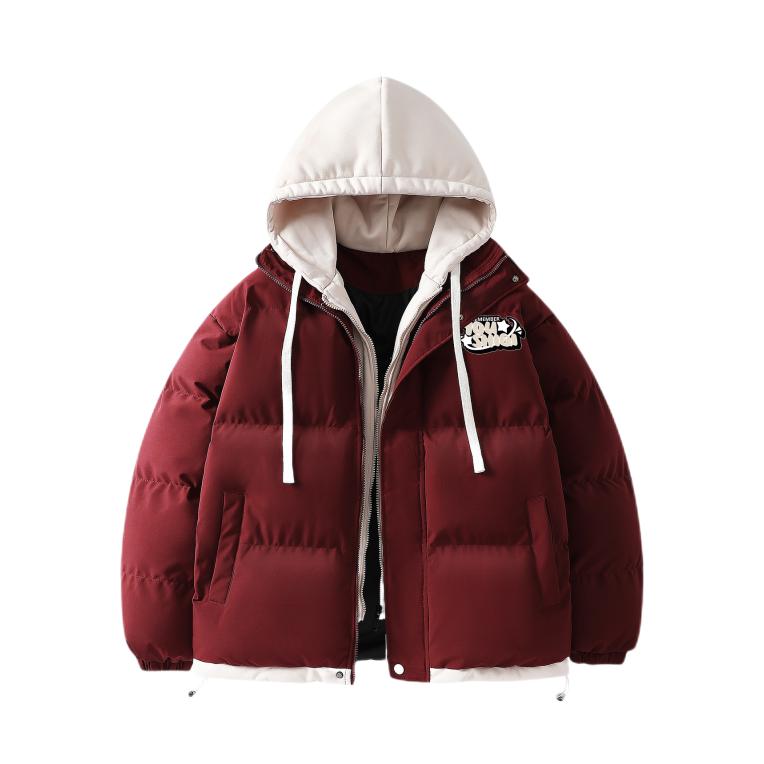 推荐商品：YOUSHIQI/尤十七 假两件拉链加厚落肩袖长袖棉服 17-9999-105 酒红