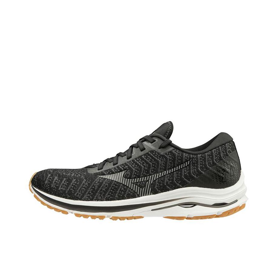 推荐商品：Mizuno/美津浓 Wave Rider 24 时尚休闲 防滑耐磨 减震透气 健身训练 舒适回弹 织物合成革 运动 跑鞋 碳黑色/白色