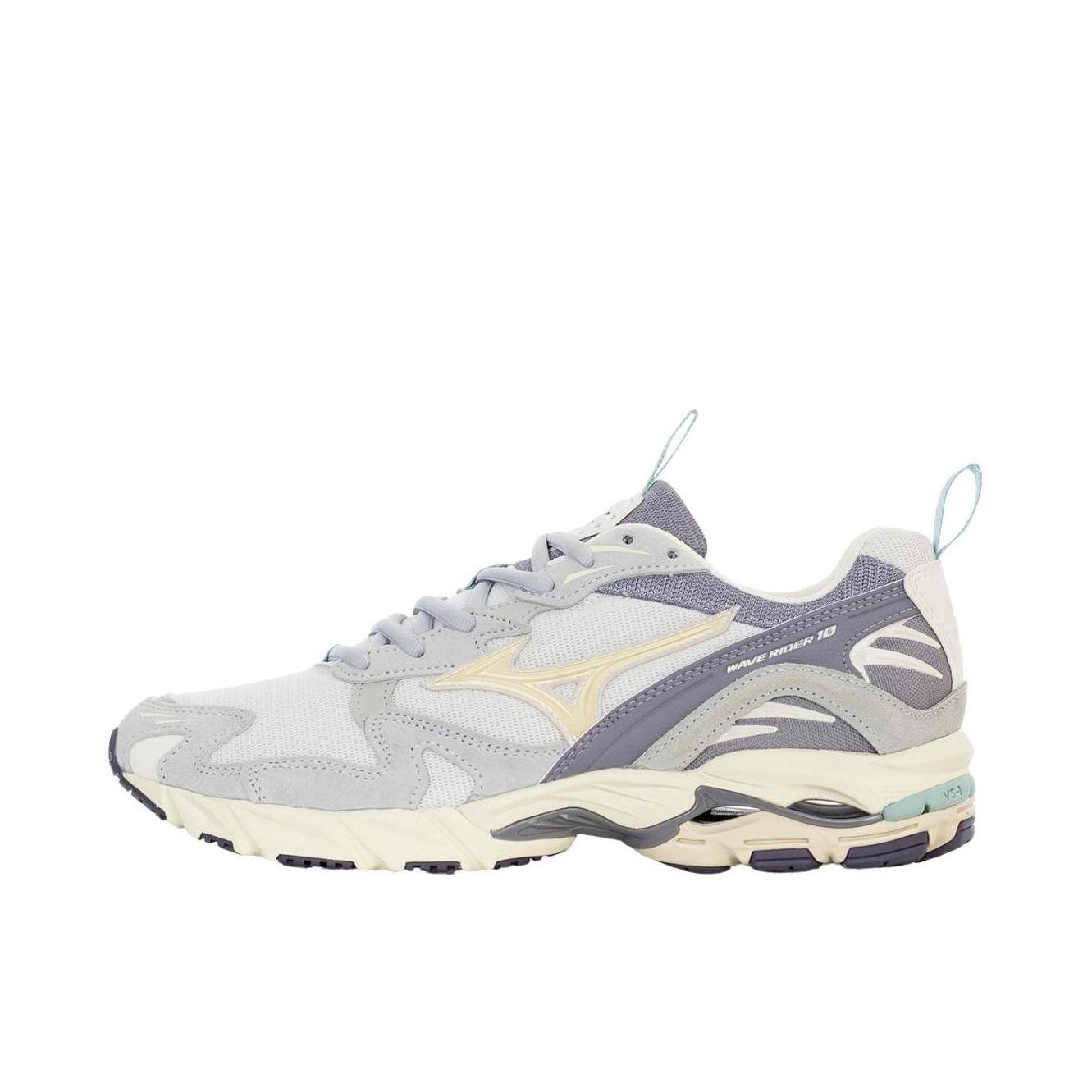 推荐商品：Mizuno/美津浓  Wave Rider 10  经典减震 防滑耐磨 轻便  网布 透气 织物 复古 合成革 运动  跑鞋 灰色/米色