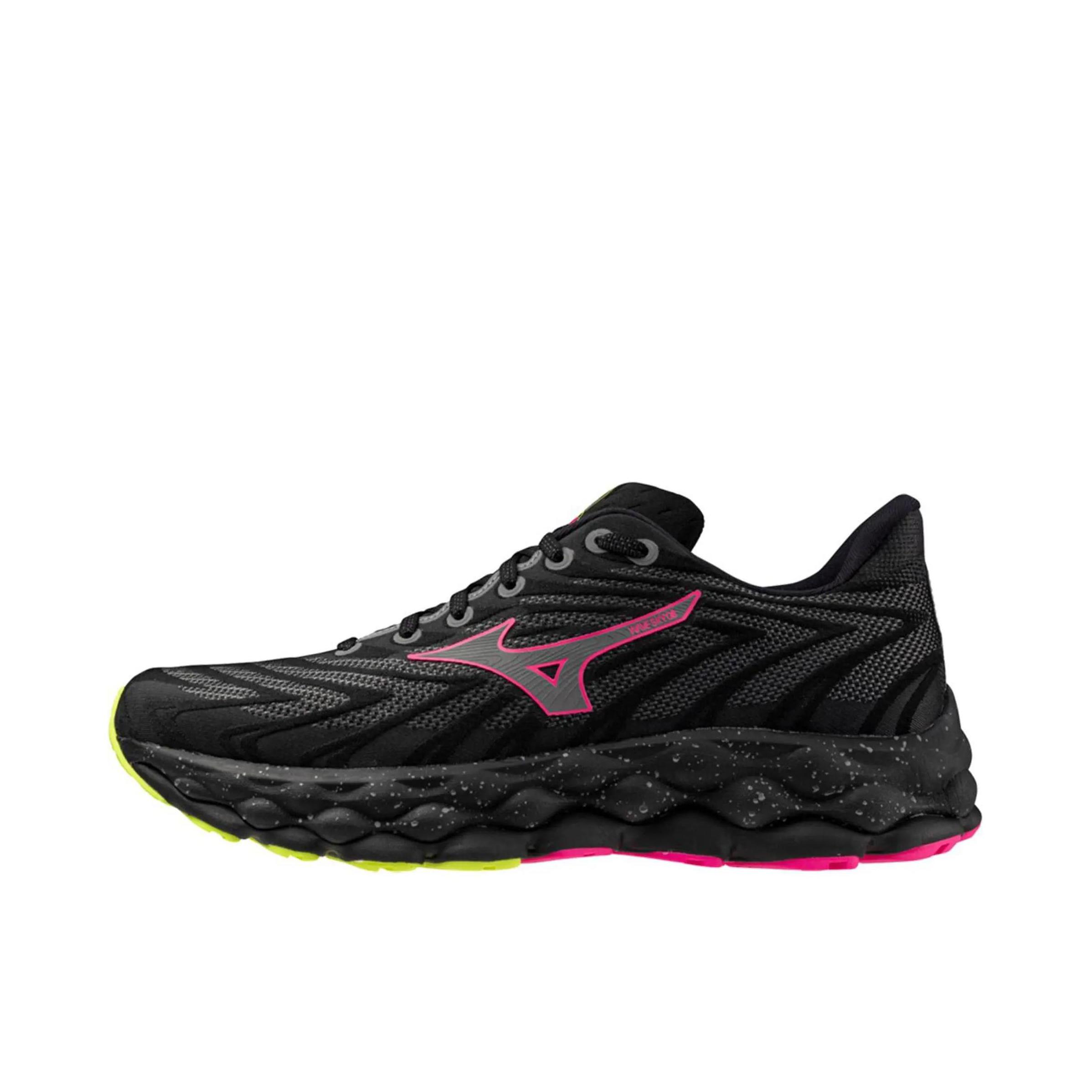 推荐商品：Mizuno/美津浓 Wave Sky 8 缓震回弹 舒适轻便 防滑耐磨 透气 百搭时尚 织物 慢跑 跑鞋 黑色/灰色
