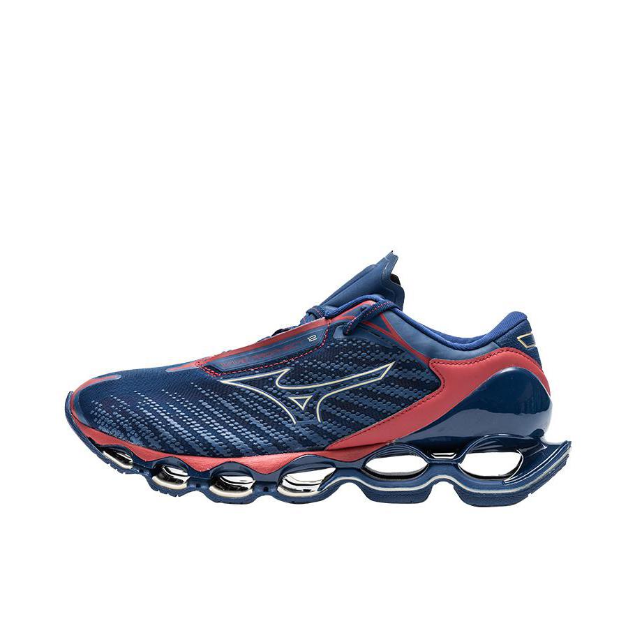 推荐商品：Mizuno/美津浓 Wave Prophecy 预言 12 轻量缓震 轻便 机能 长跑 网面 休闲运动 慢跑 跑鞋 暗蓝色/橘红色