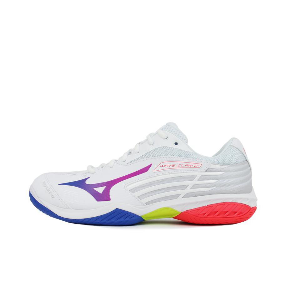 推荐商品：Mizuno/美津浓 Wave Claw 2 Wide 耐磨透气 织物 防滑减震 羽毛球鞋 白/蓝/红